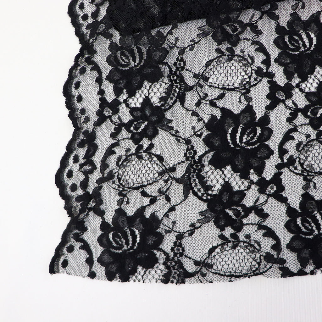 Black Floral Rose Lace Dress Fabric