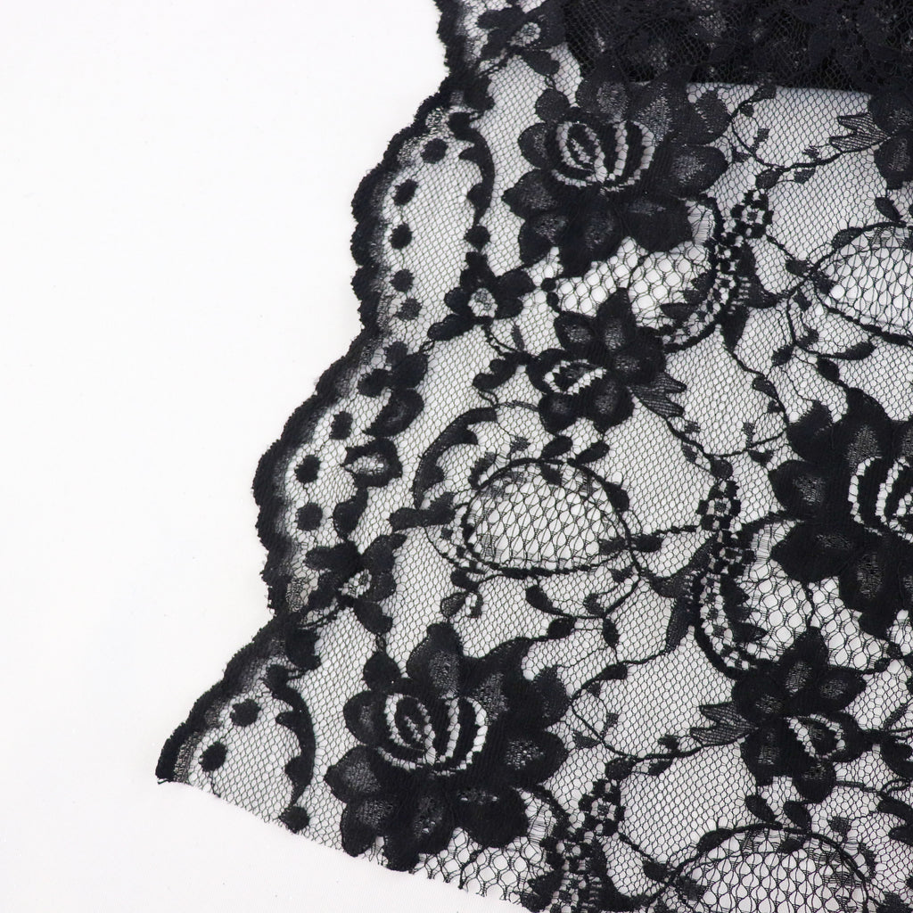 Black Floral Rose Lace Dress Fabric