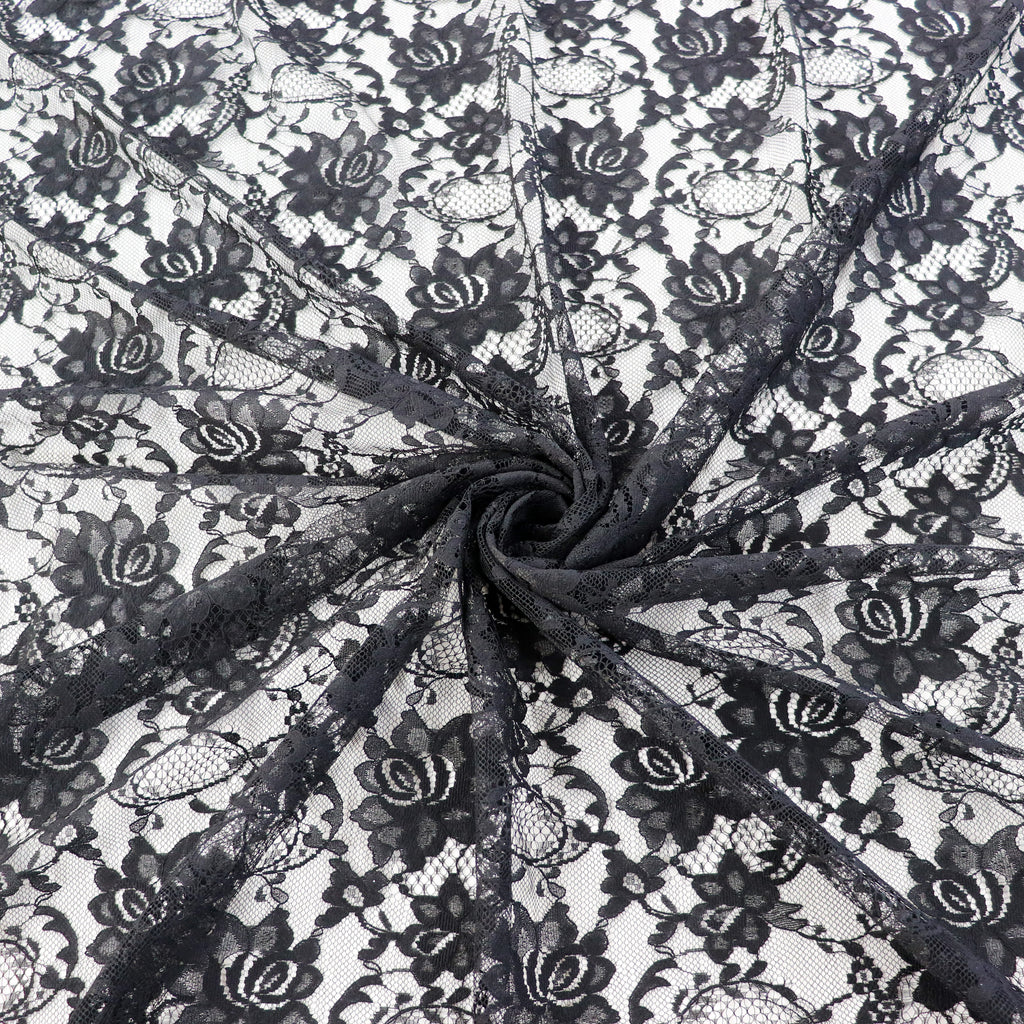 Black Floral Rose Lace Dress Fabric