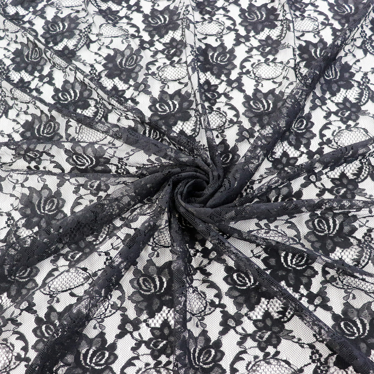 Black Floral Rose Lace Dress Fabric