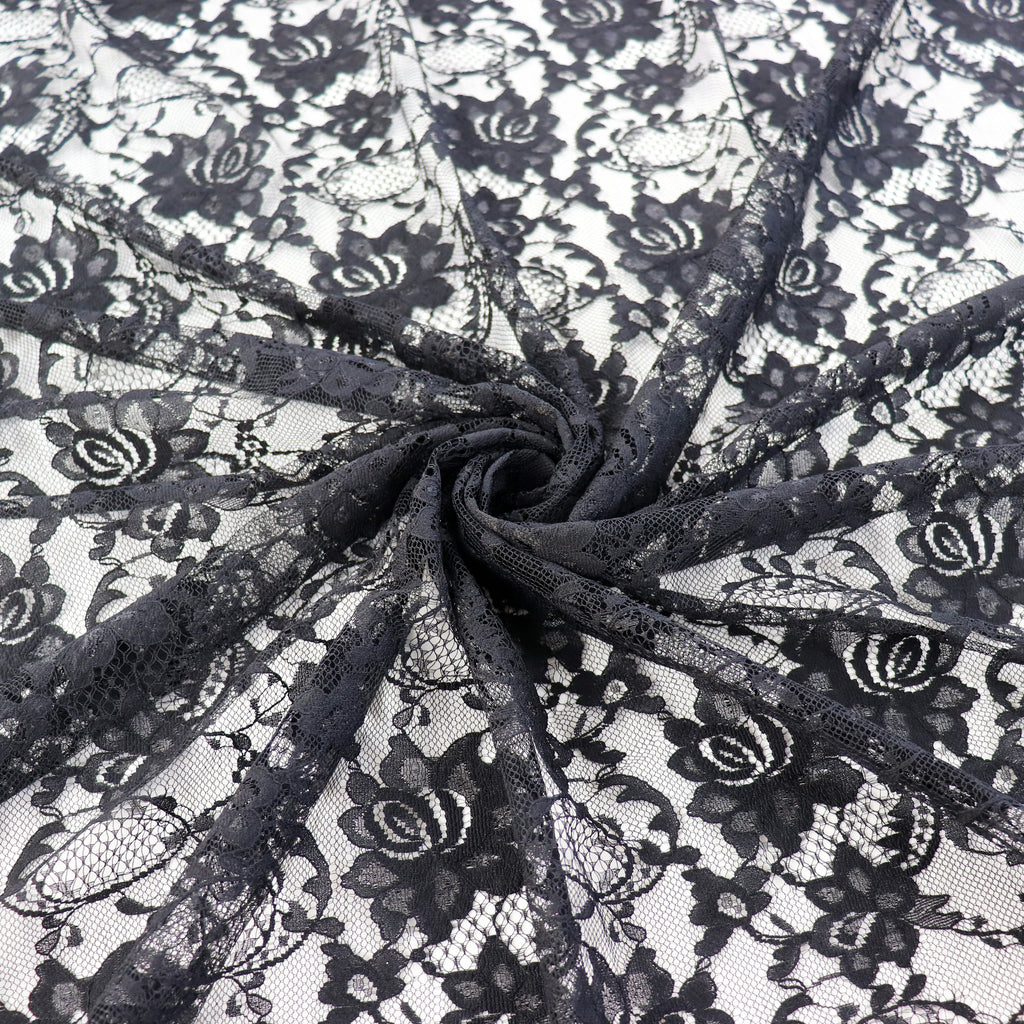 Black Floral Rose Lace Dress Fabric