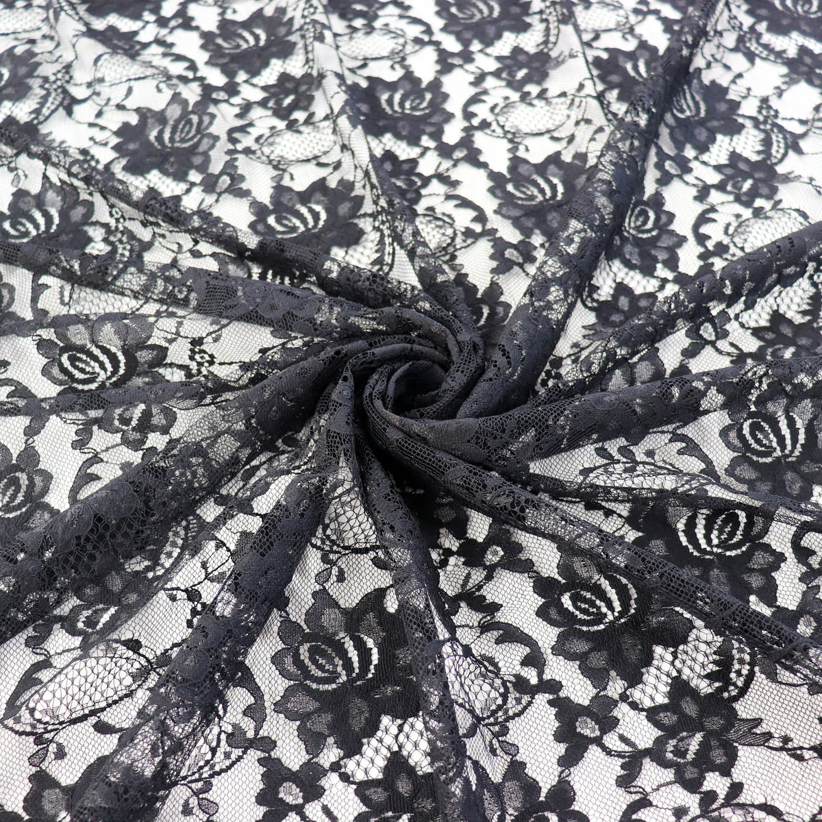 Black Floral Rose Lace Dress Fabric