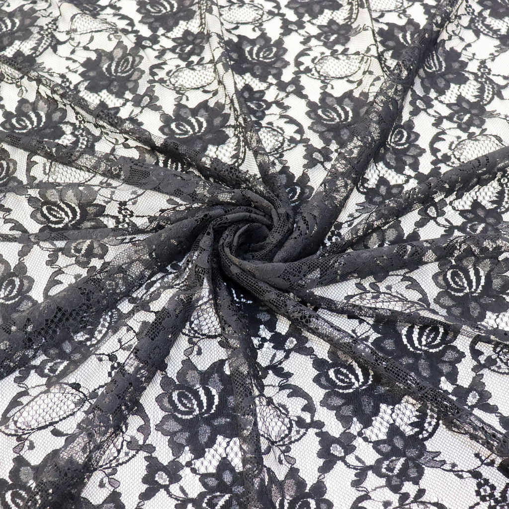 Black Floral Rose Lace Dress Fabric