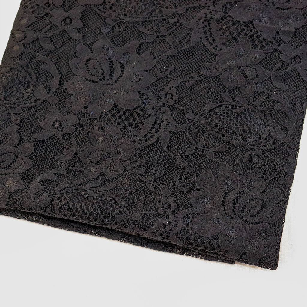 Black Floral Rose Lace Dress Fabric