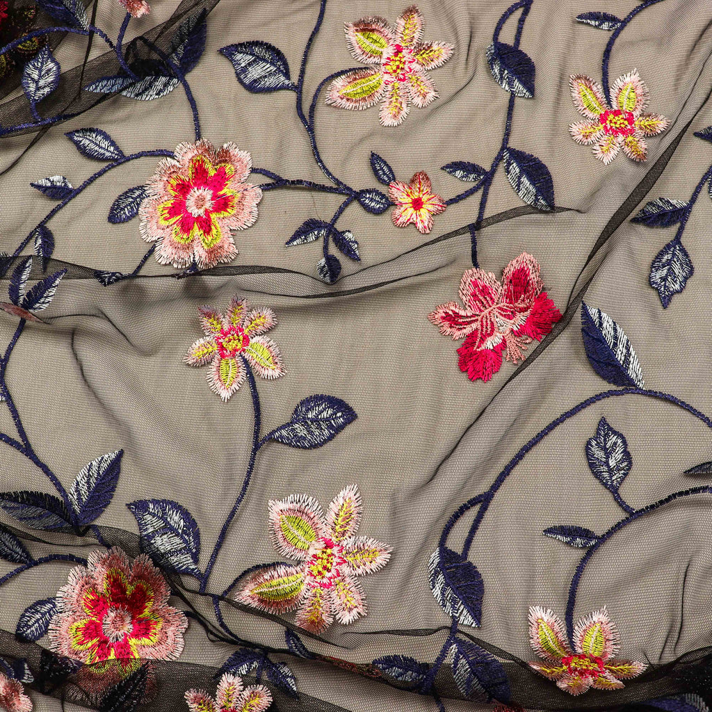 Floral Embroidered Stretch Mesh Fabric