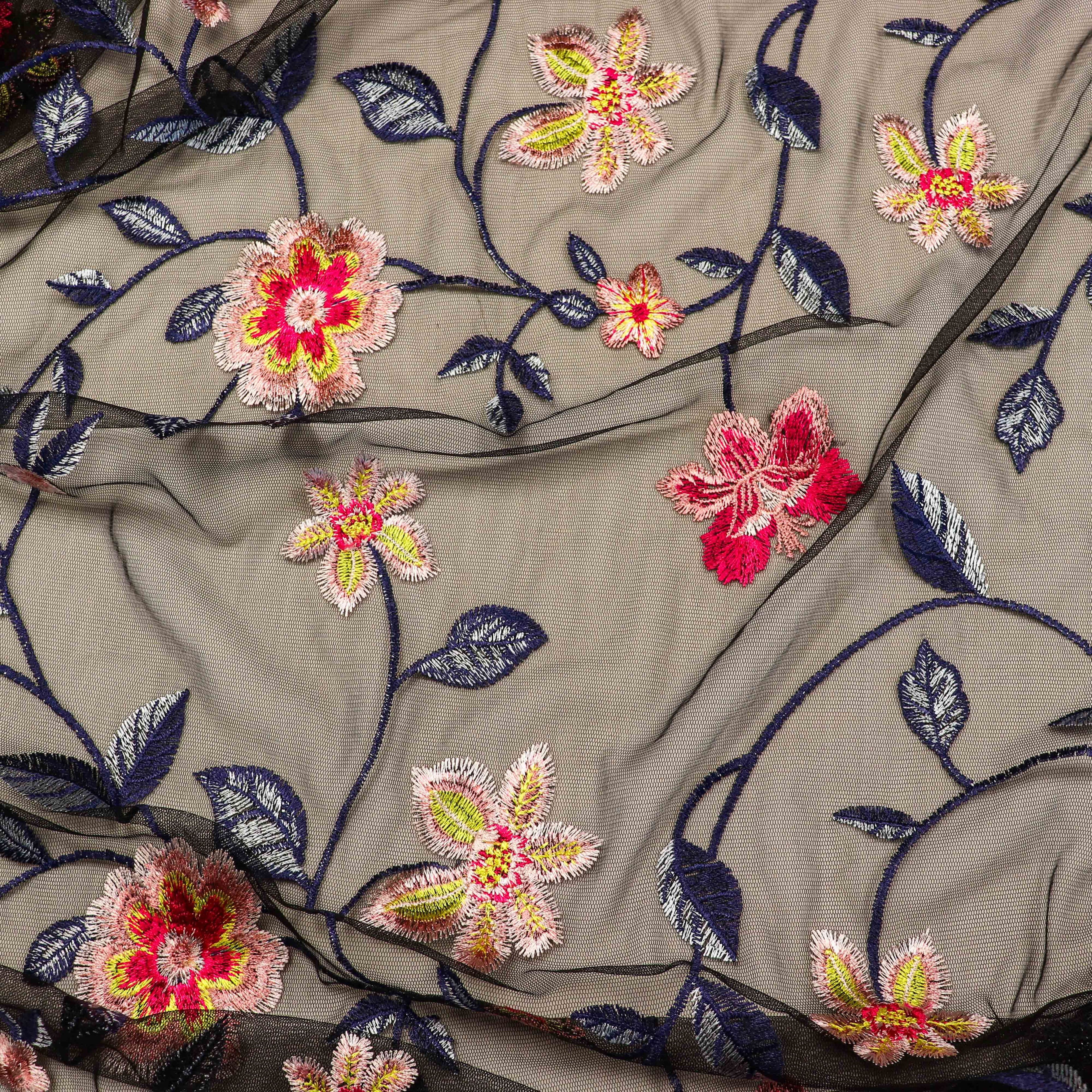 Floral Embroidered Stretch Mesh Fabric