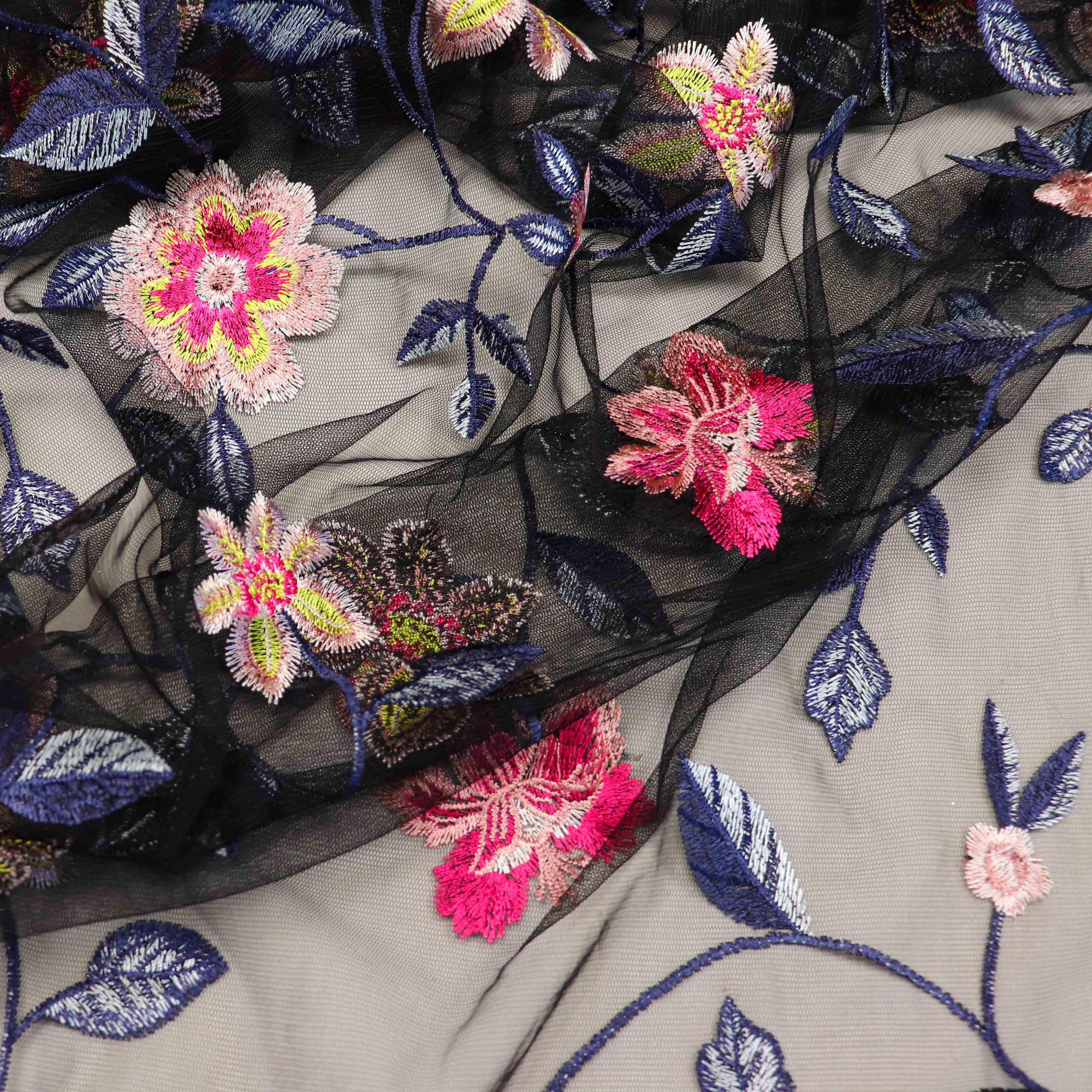 Floral Embroidered Stretch Mesh Fabric