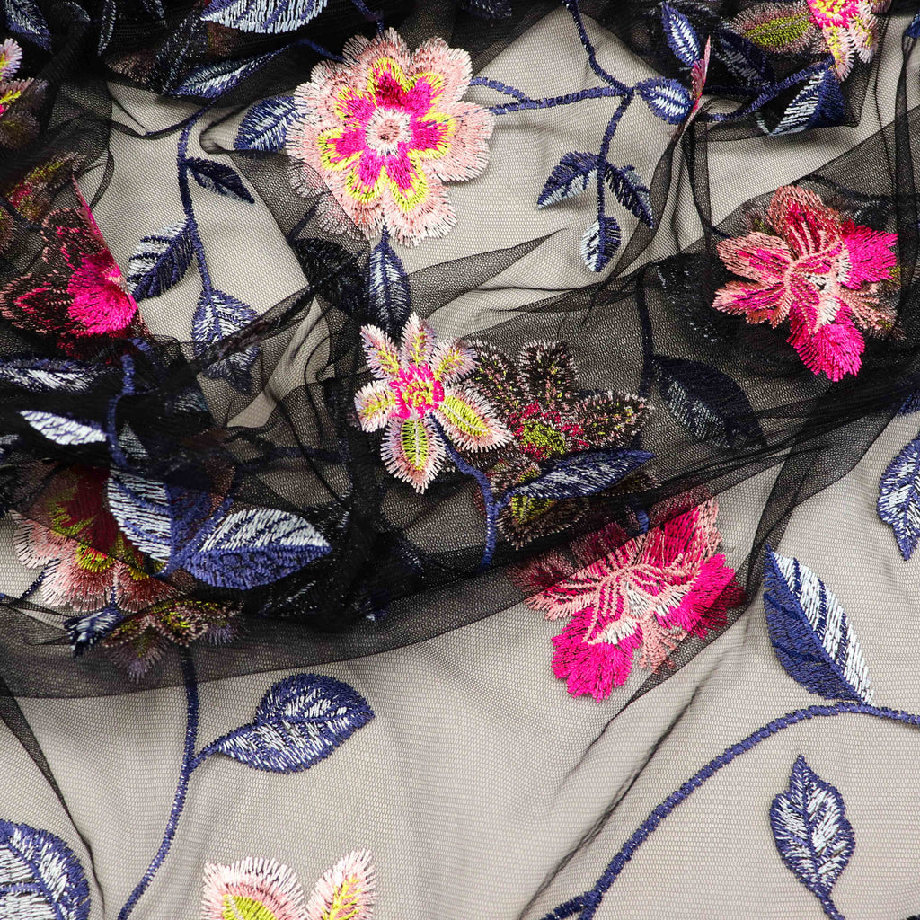 Floral Embroidered Stretch Mesh Fabric