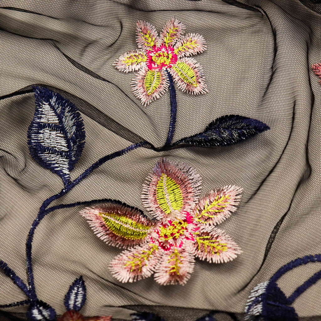 Floral Embroidered Stretch Mesh Fabric