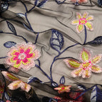 Floral Embroidered Stretch Mesh Fabric