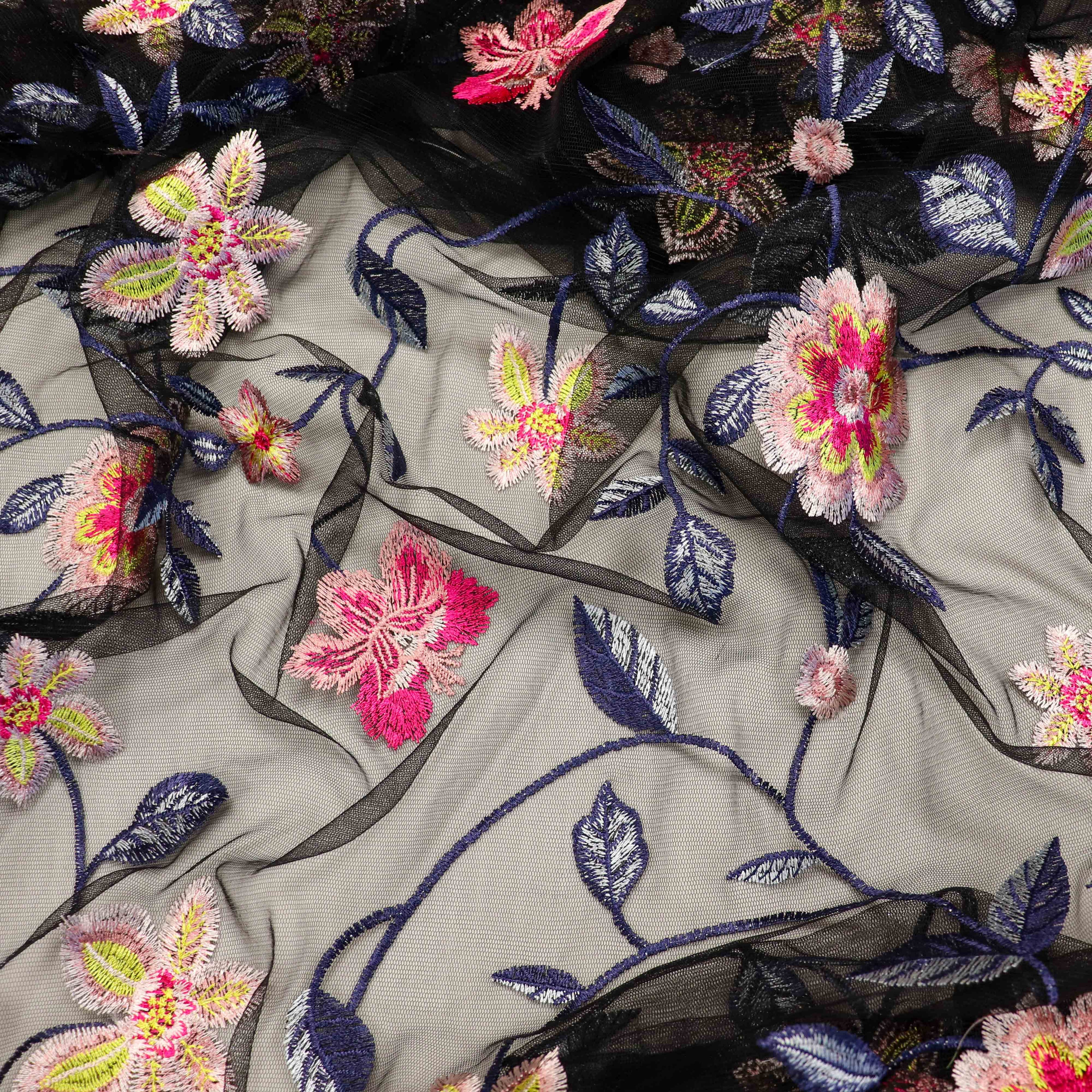 Floral Embroidered Stretch Mesh Fabric