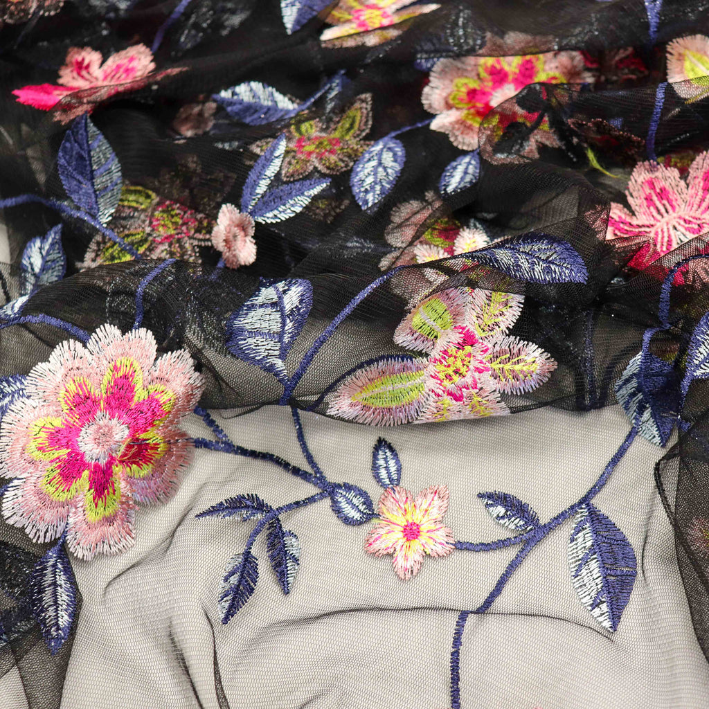 Floral Embroidered Stretch Mesh Fabric