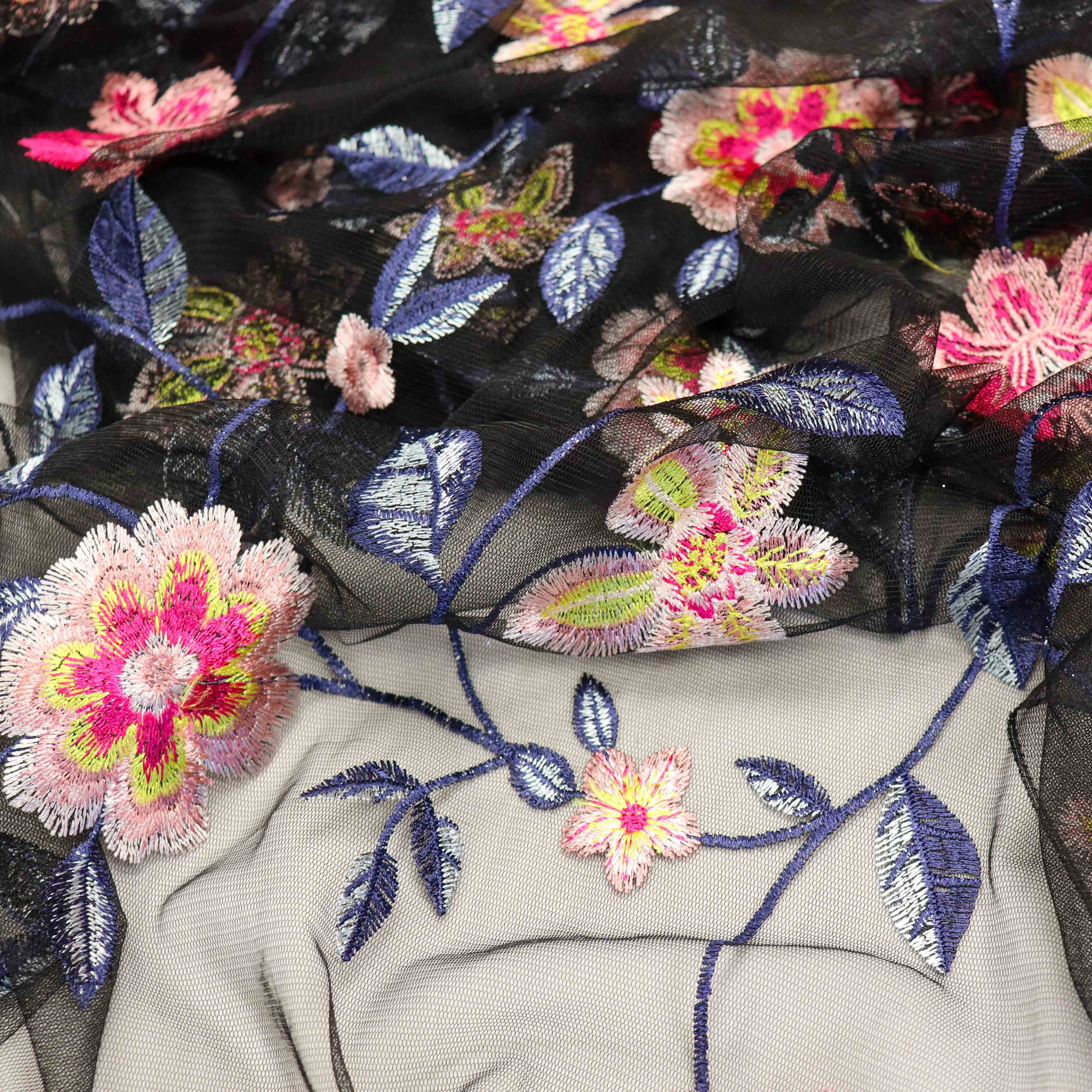 Floral Embroidered Stretch Mesh Fabric