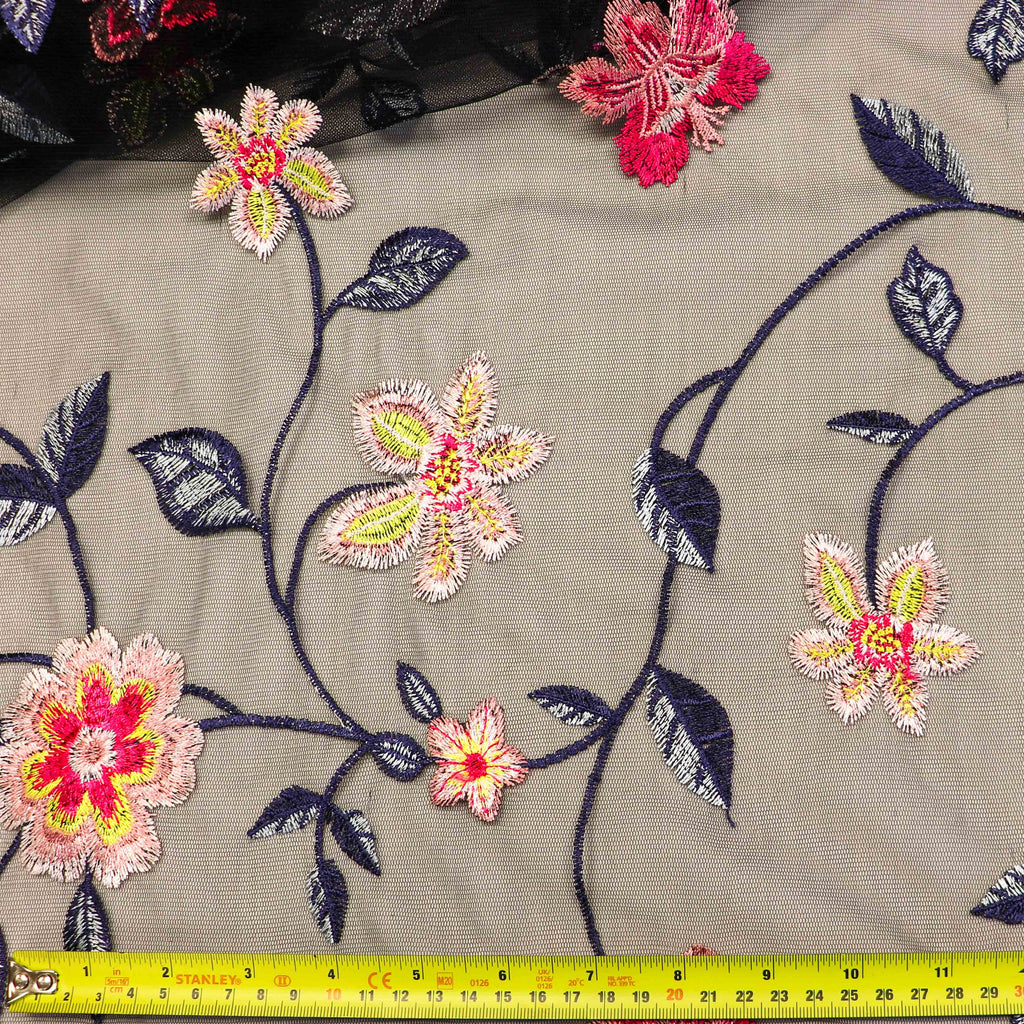 Floral Embroidered Stretch Mesh Fabric