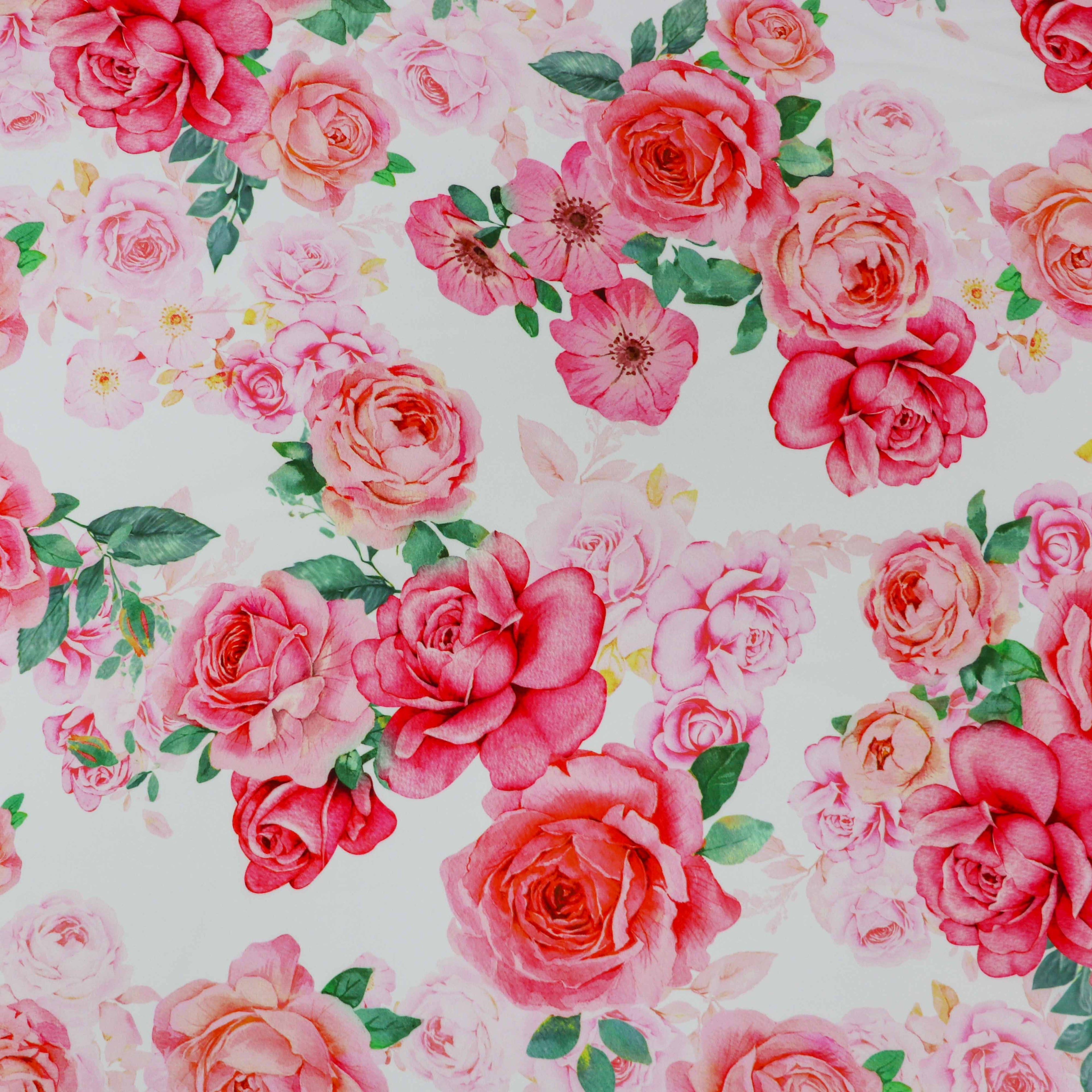 Pink Coral Watercolour Rose Woven Crepe Dress Fabric
