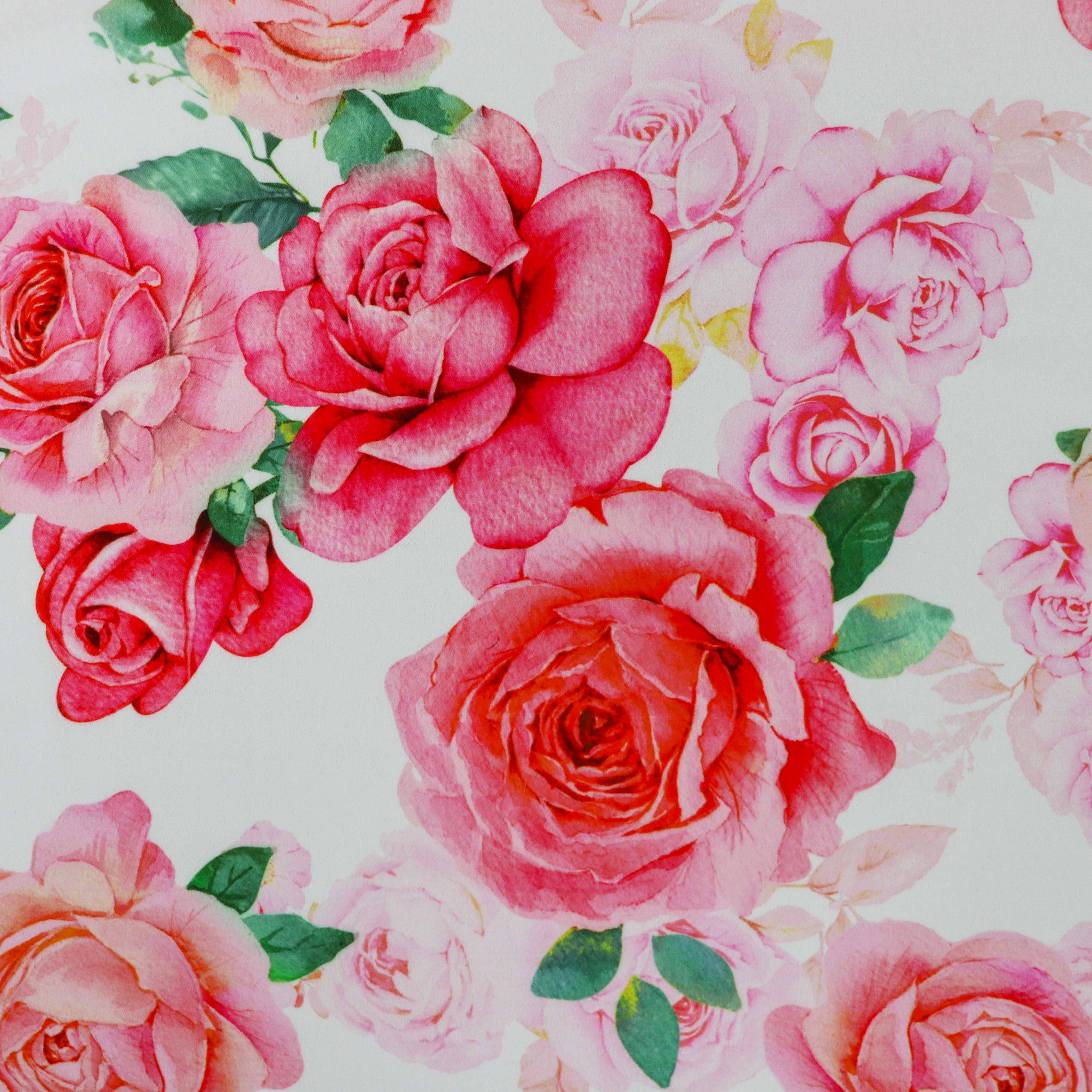Pink Coral Watercolour Rose Woven Crepe Dress Fabric