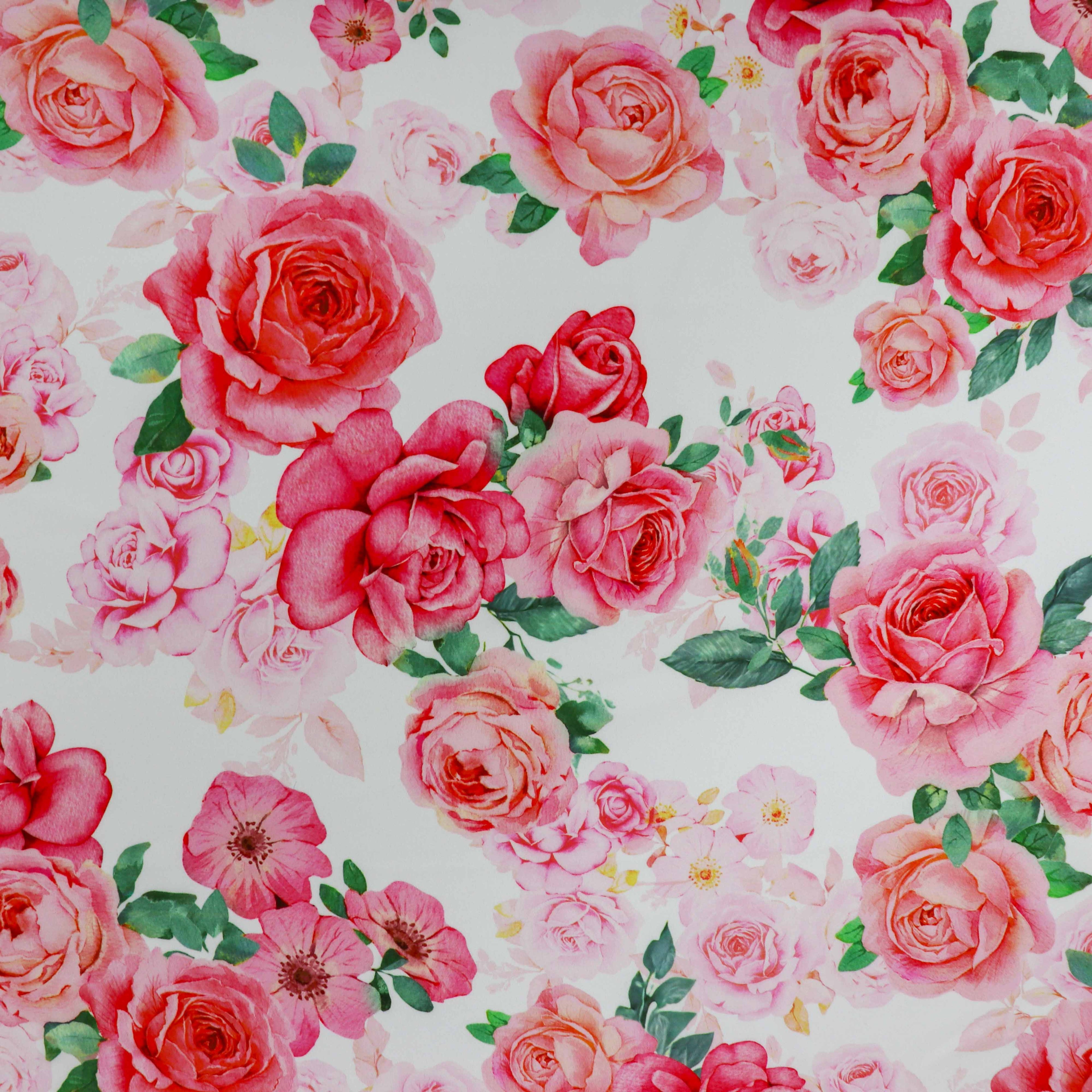 Pink Coral Watercolour Rose Woven Crepe Dress Fabric