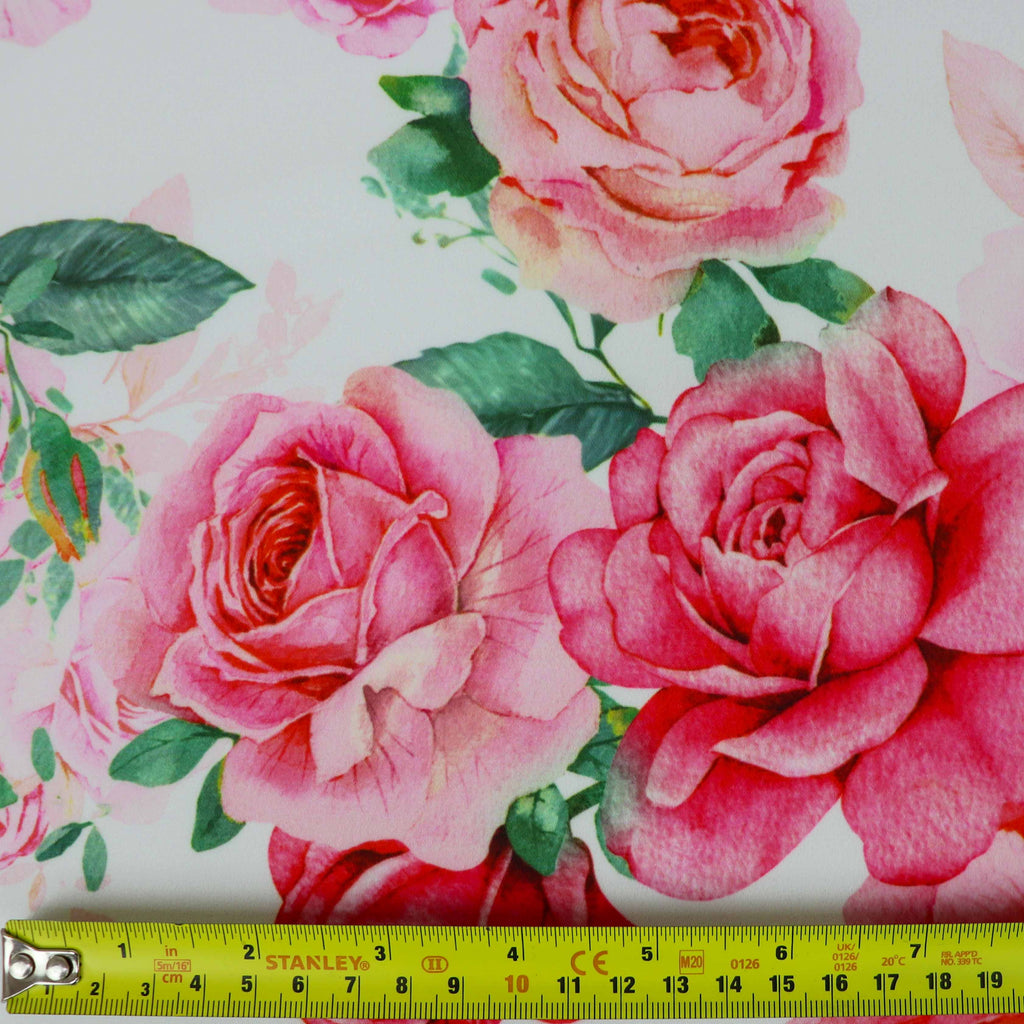 Pink Coral Watercolour Rose Woven Crepe Dress Fabric
