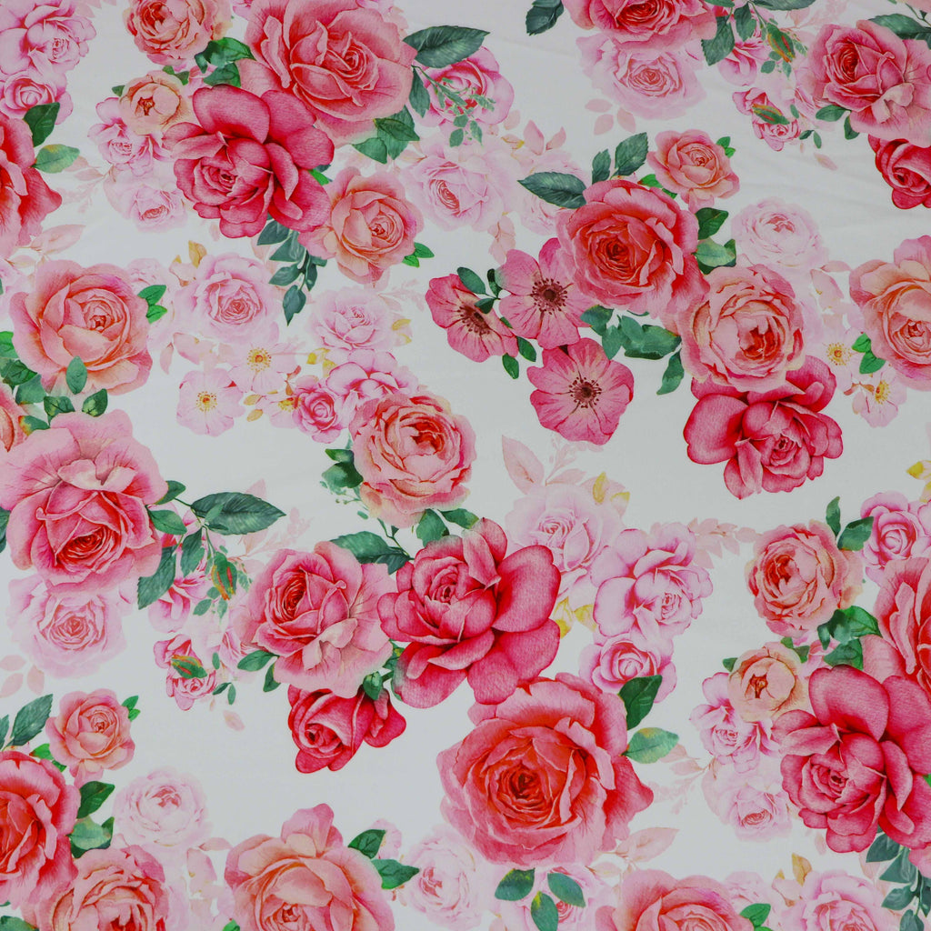 Pink Coral Watercolour Rose Woven Crepe Dress Fabric