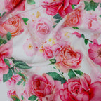Pink Coral Watercolour Rose Woven Crepe Dress Fabric