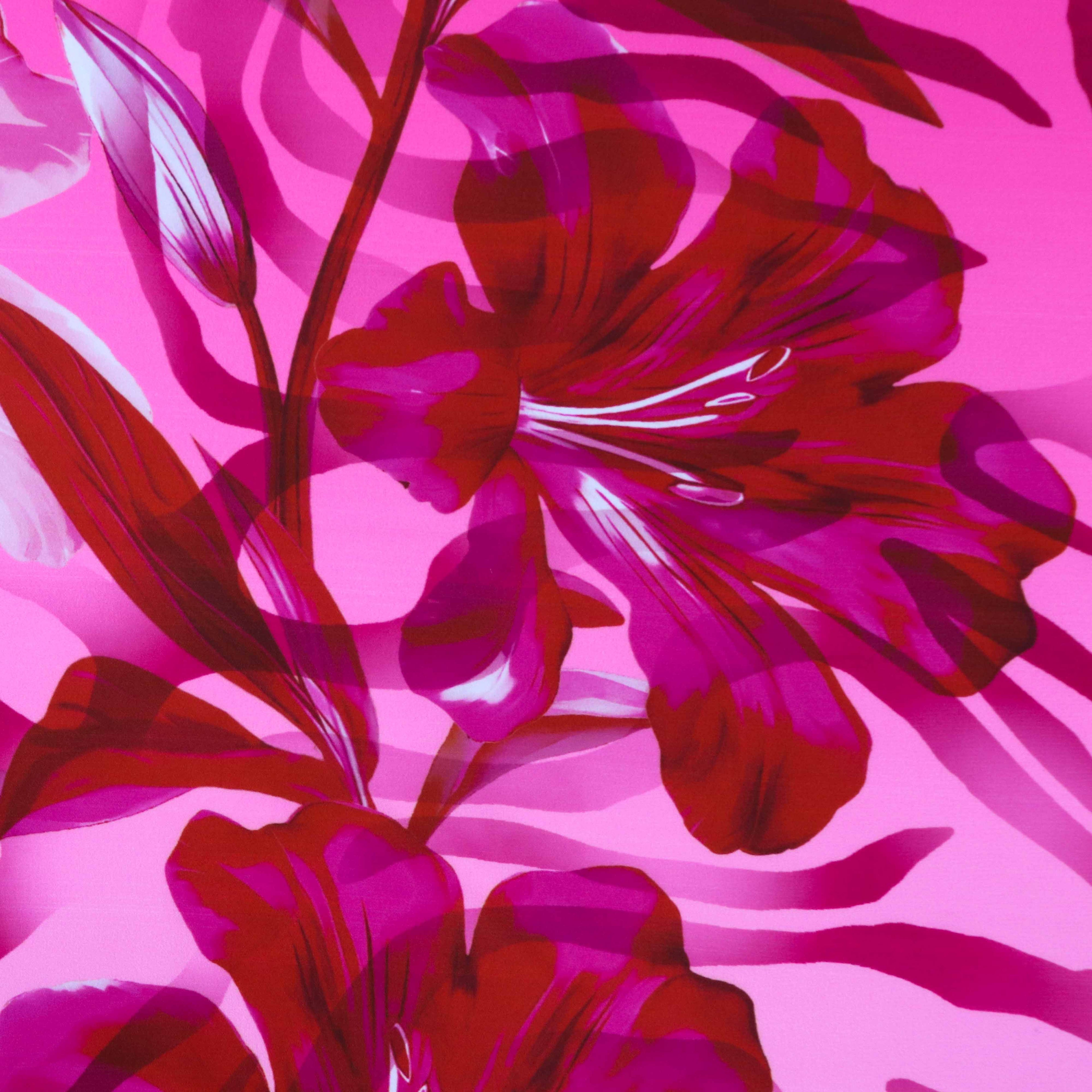 Pink Red Floral Zebra Print Woven Crepe Dress Fabric