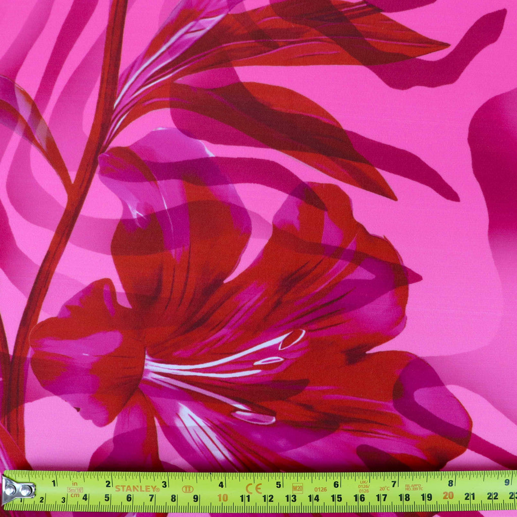Pink Red Floral Zebra Print Woven Crepe Dress Fabric