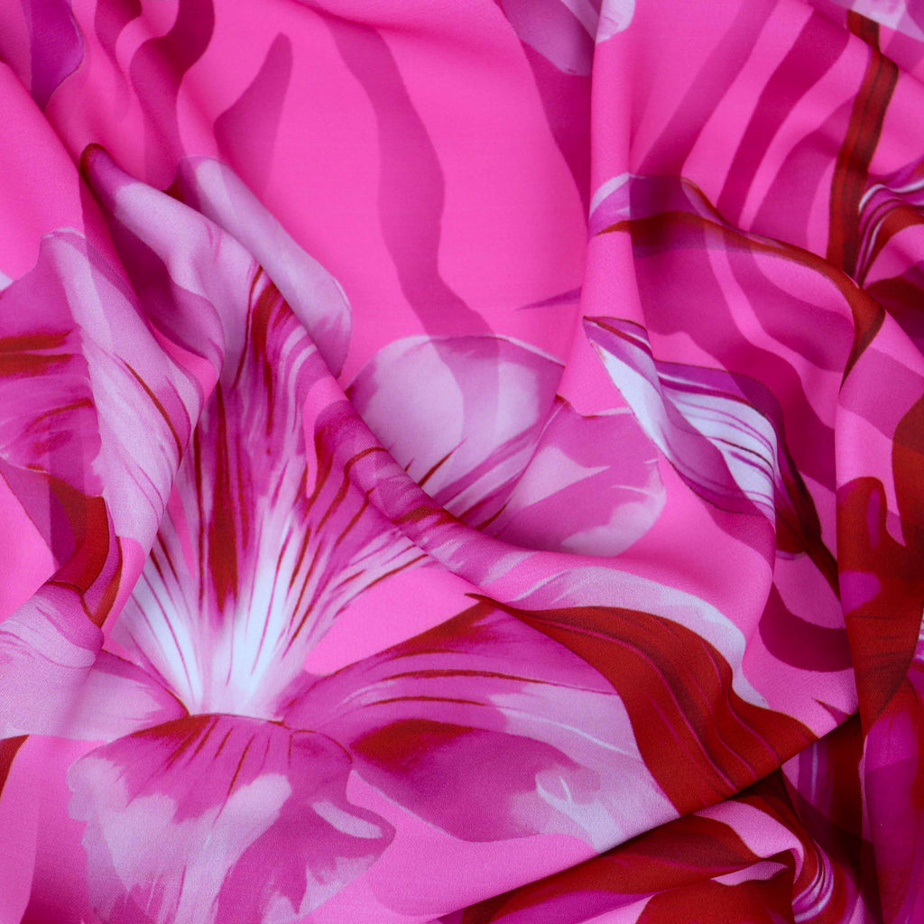 Pink Red Floral Zebra Print Woven Crepe Dress Fabric