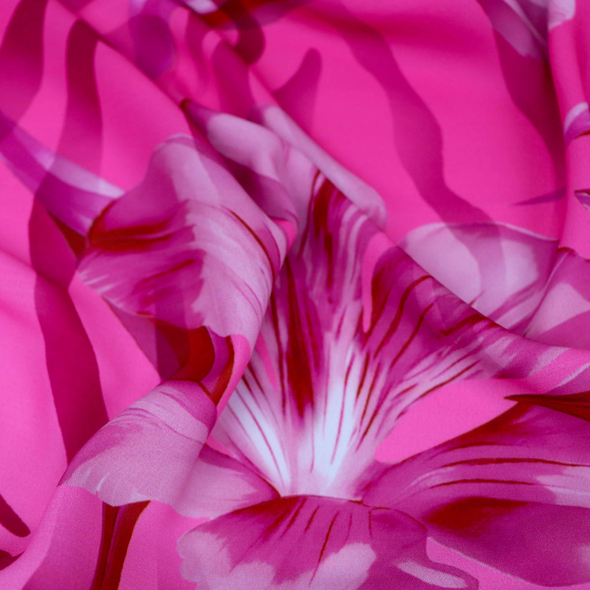 Pink Red Floral Zebra Print Woven Crepe Dress Fabric