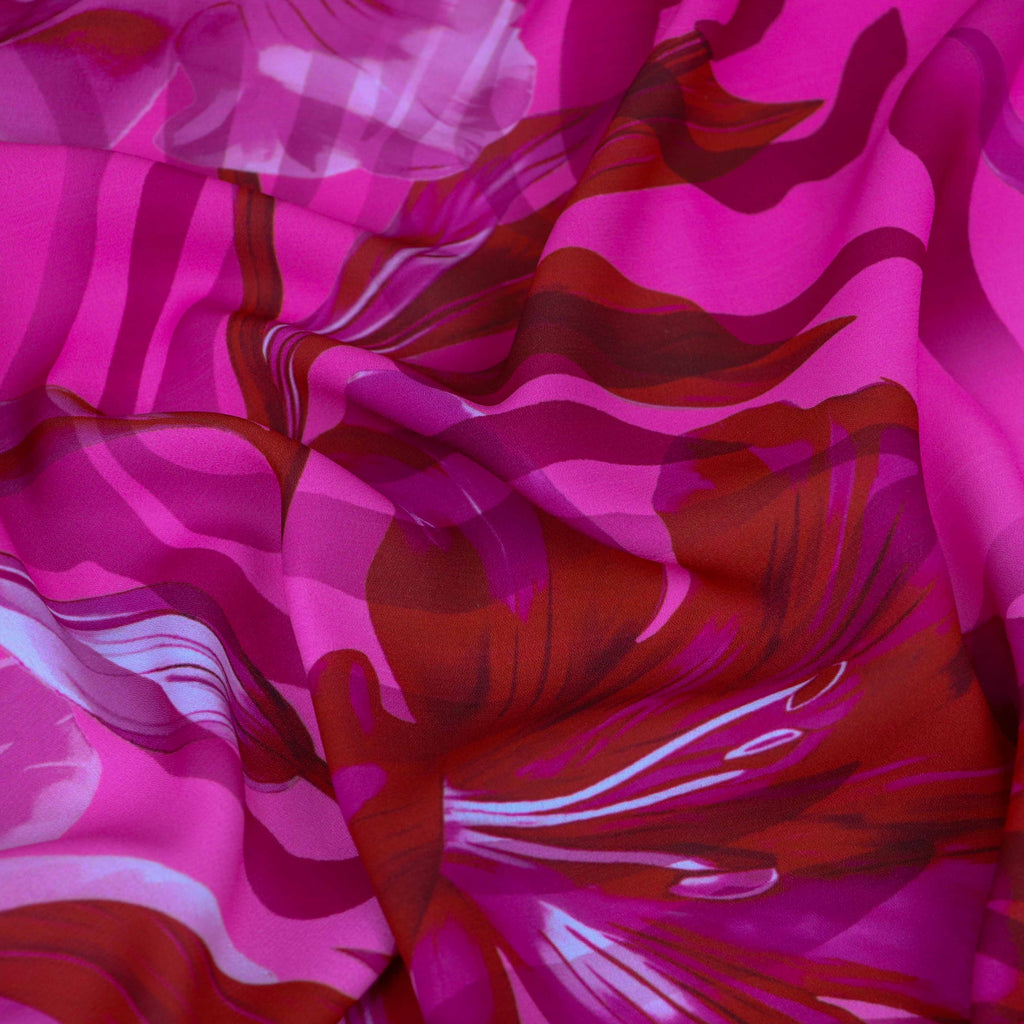 Pink Red Floral Zebra Print Woven Crepe Dress Fabric