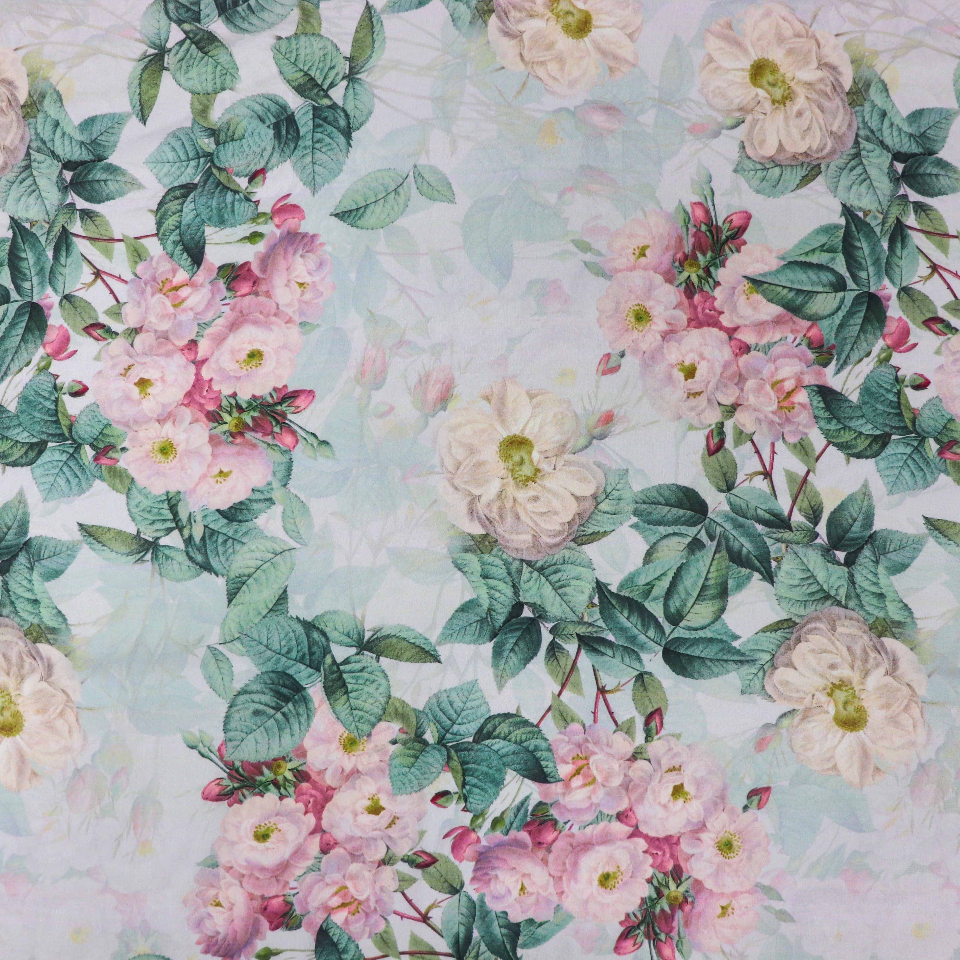 Blush Pink Vintage Rose Floral Woven Crepe Dress Fabric