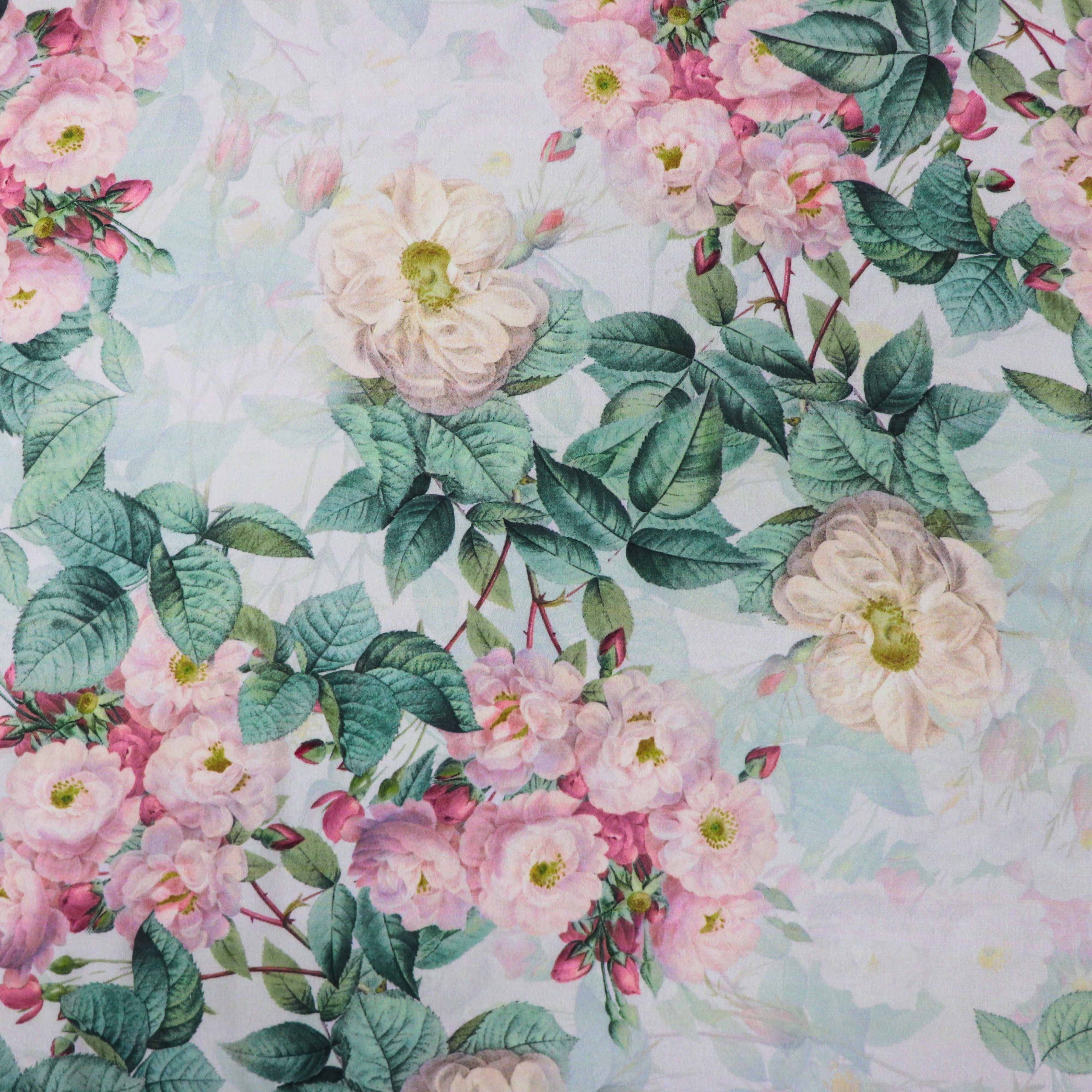 Blush Pink Vintage Rose Floral Woven Crepe Dress Fabric