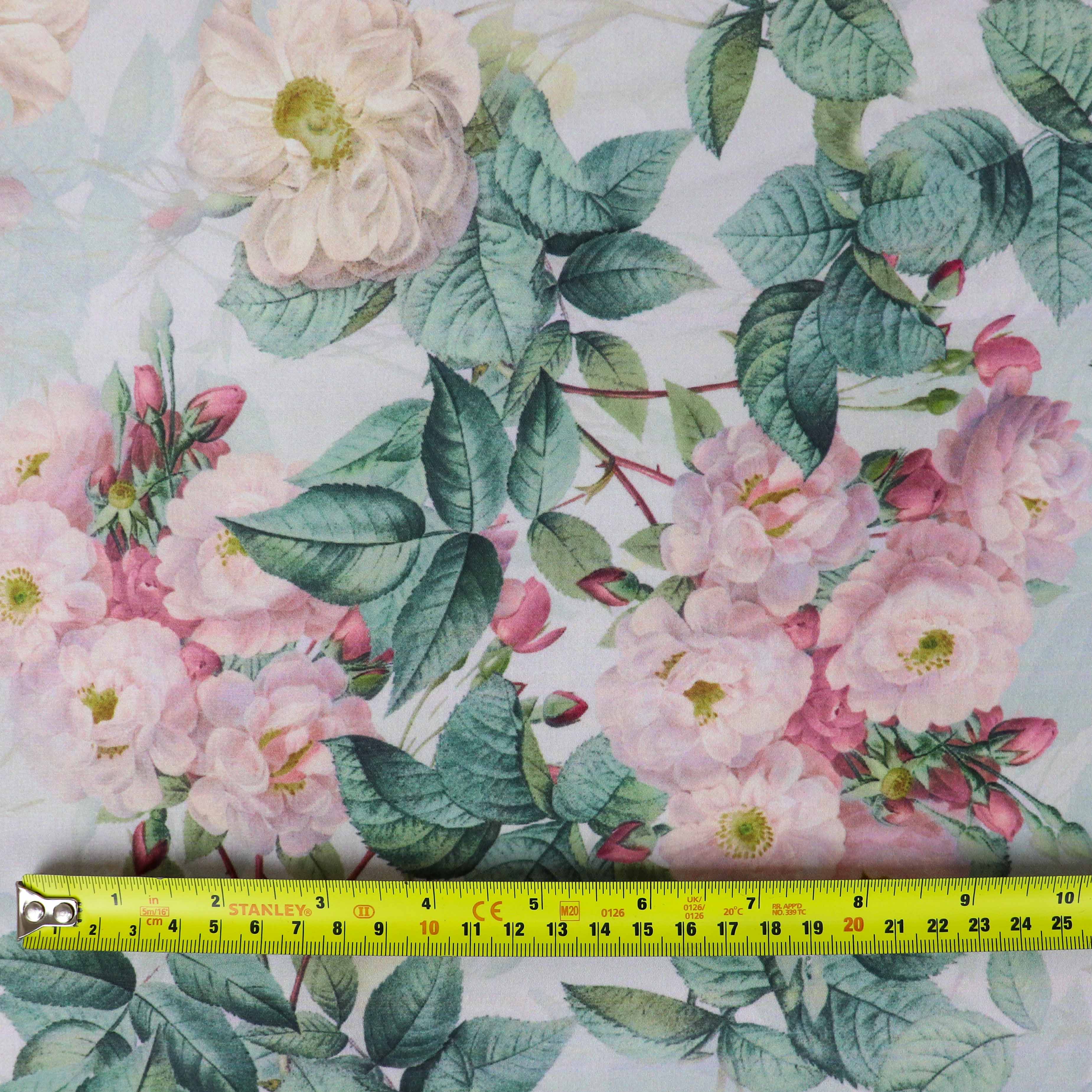 Blush Pink Vintage Rose Floral Woven Crepe Dress Fabric
