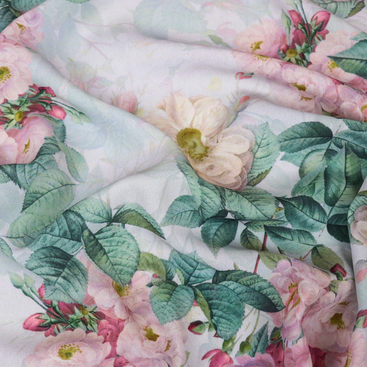 Blush Pink Vintage Rose Floral Woven Crepe Dress Fabric