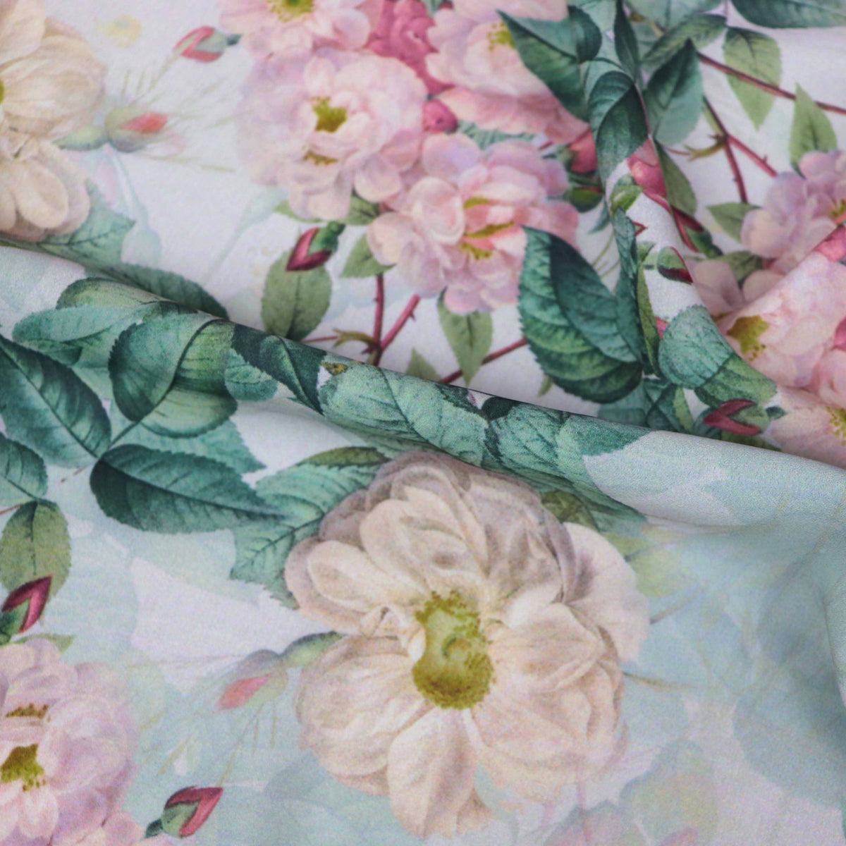 Blush Pink Vintage Rose Floral Woven Crepe Dress Fabric