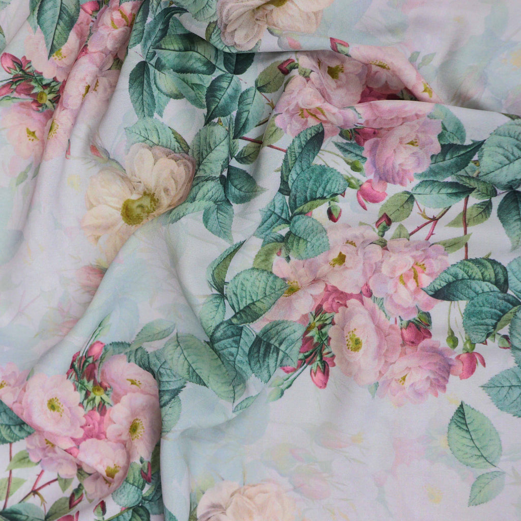 Blush Pink Vintage Rose Floral Woven Crepe Dress Fabric
