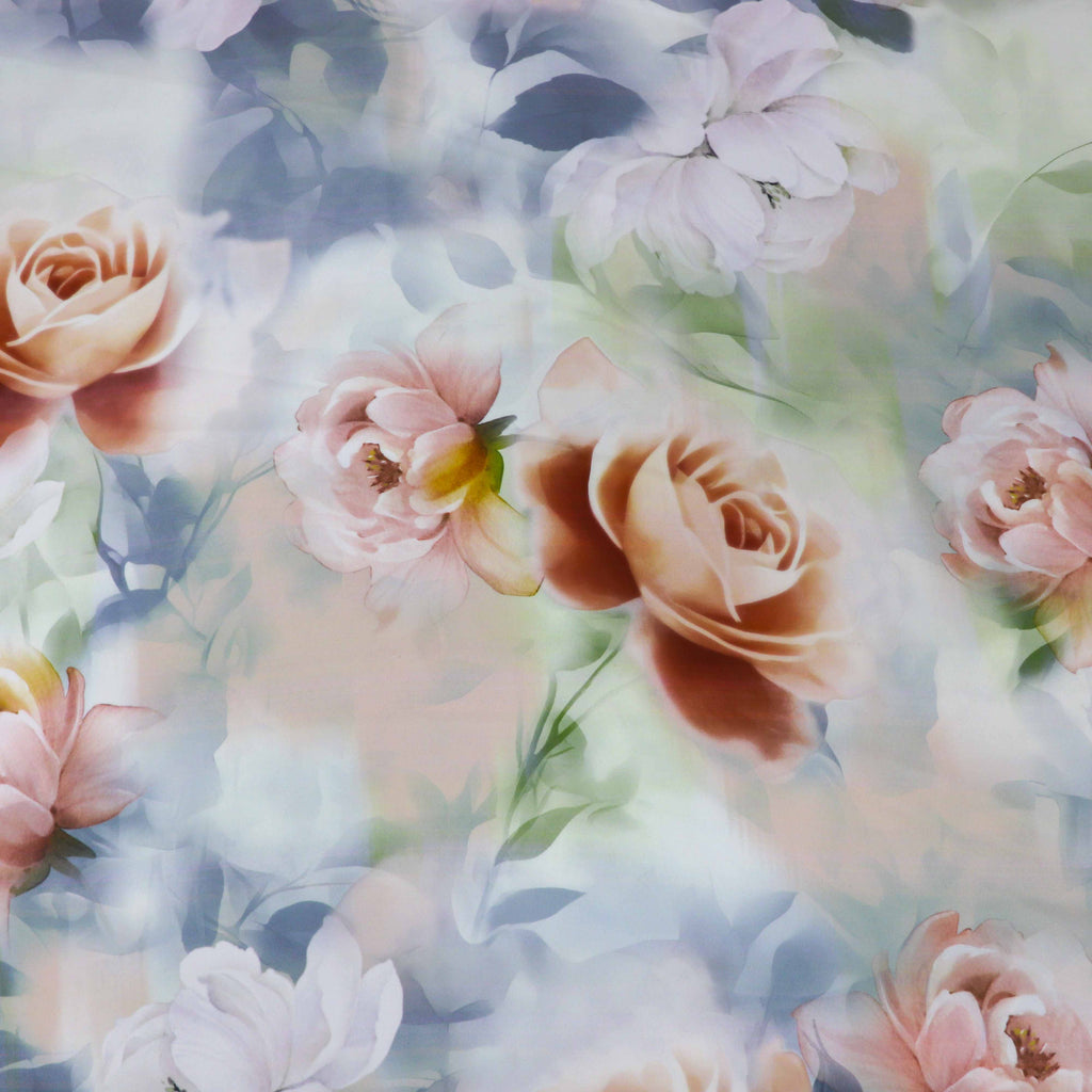 Peach Blush Rose Floral Woven Crepe Dress Fabric