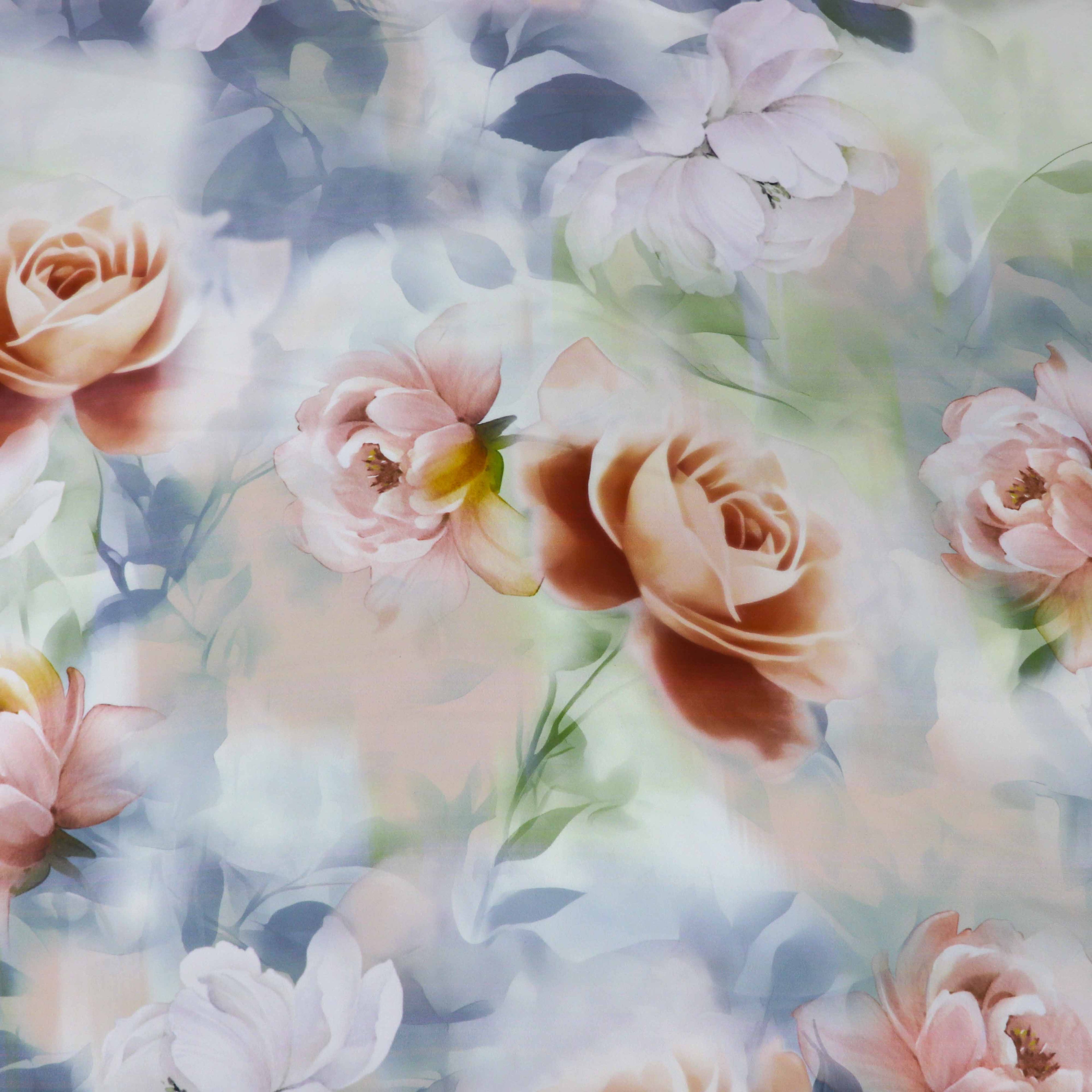 Peach Blush Rose Floral Woven Crepe Dress Fabric
