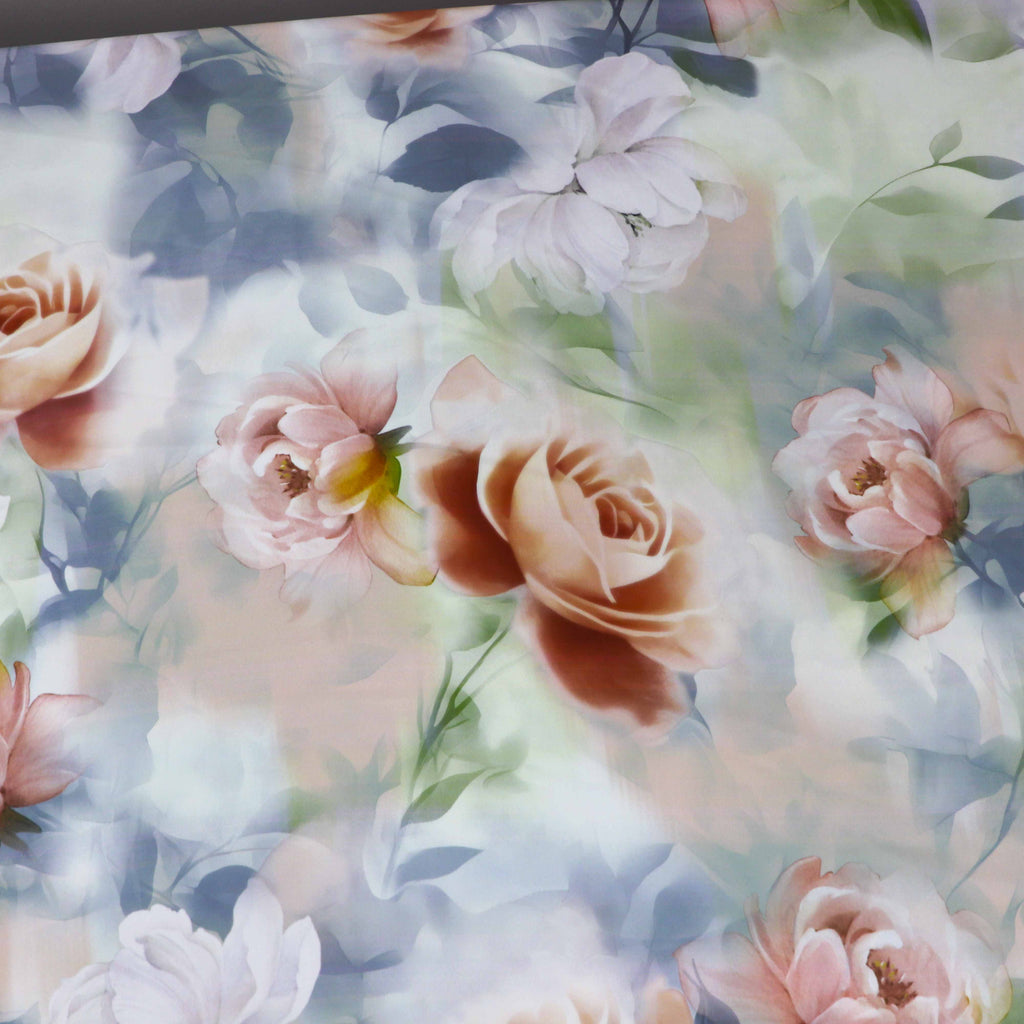 Peach Blush Rose Floral Woven Crepe Dress Fabric