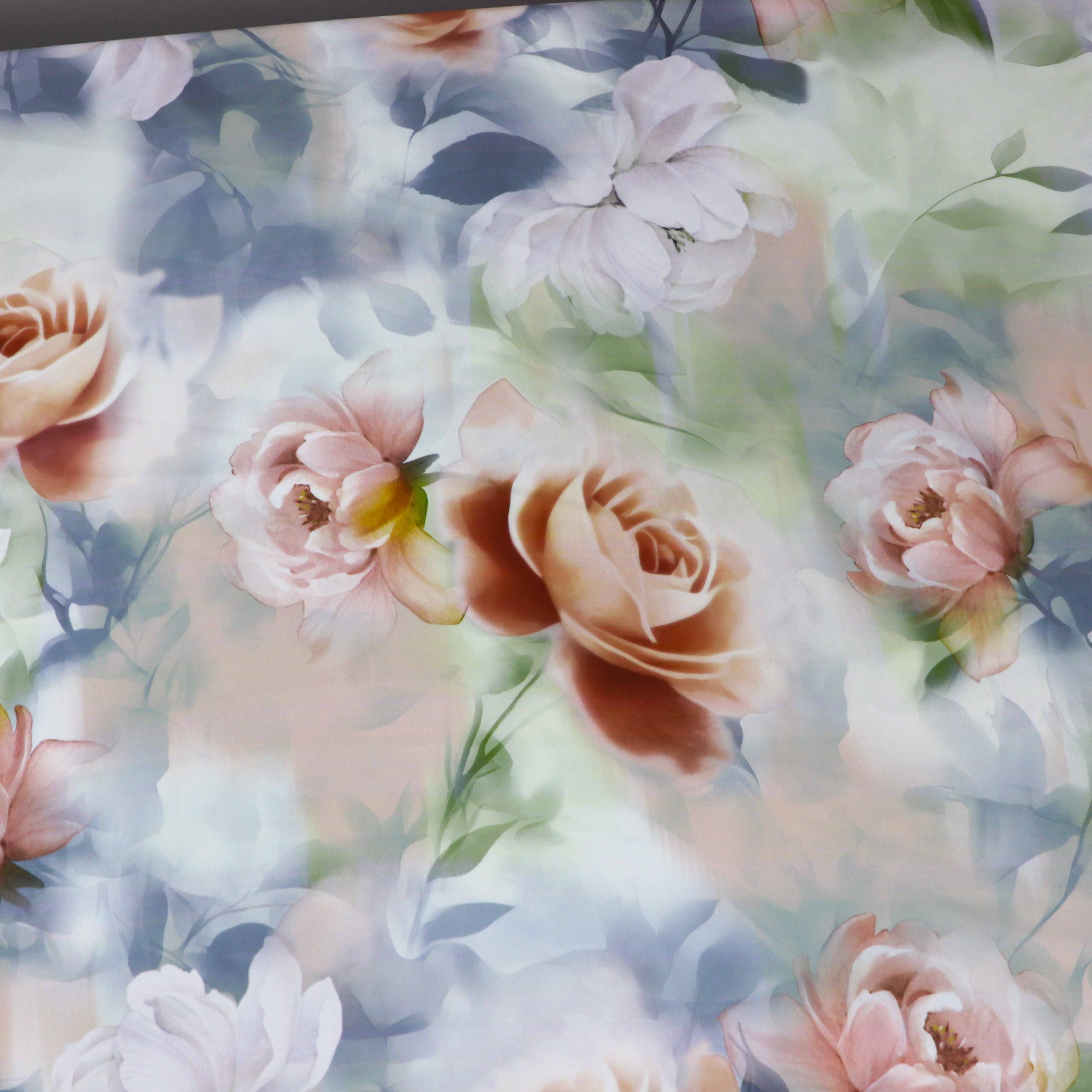 Peach Blush Rose Floral Woven Crepe Dress Fabric