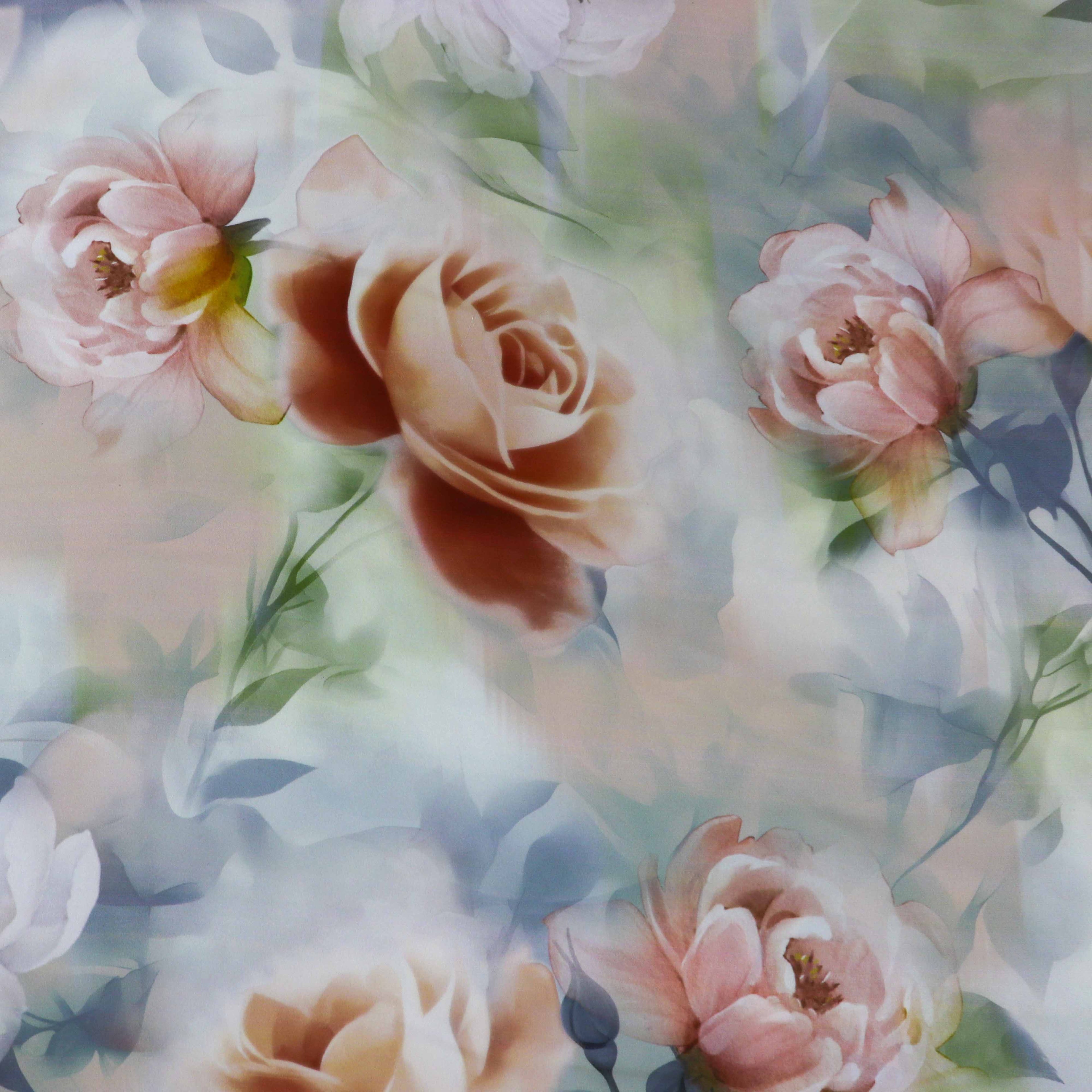 Peach Blush Rose Floral Woven Crepe Dress Fabric