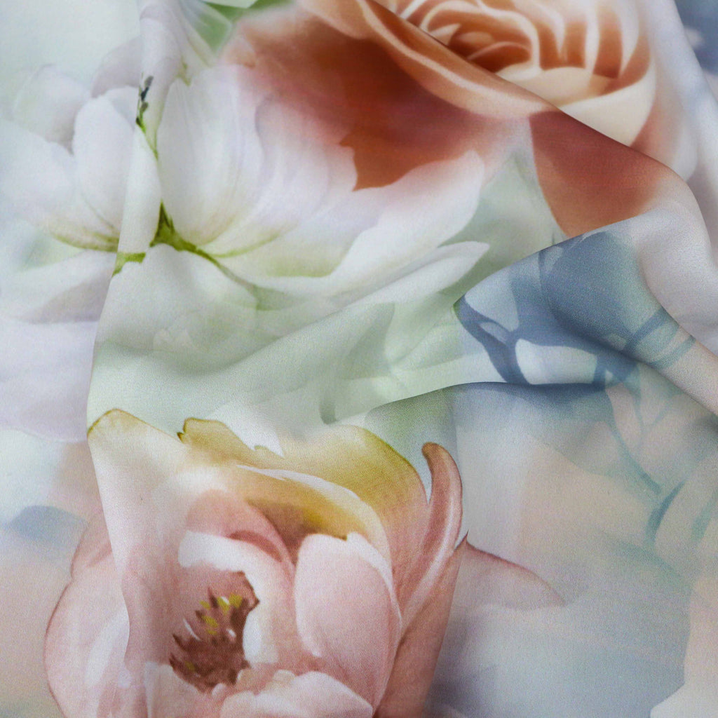 Peach Blush Rose Floral Woven Crepe Dress Fabric