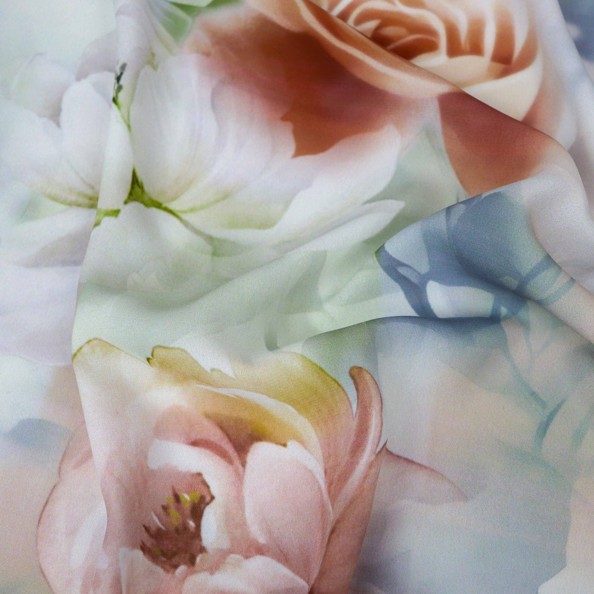 Peach Blush Rose Floral Woven Crepe Dress Fabric