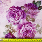 Pink Lilac Rose and Lace Print Woven Crepe Dress Fabric