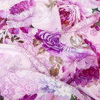 Pink Lilac Rose and Lace Print Woven Crepe Dress Fabric