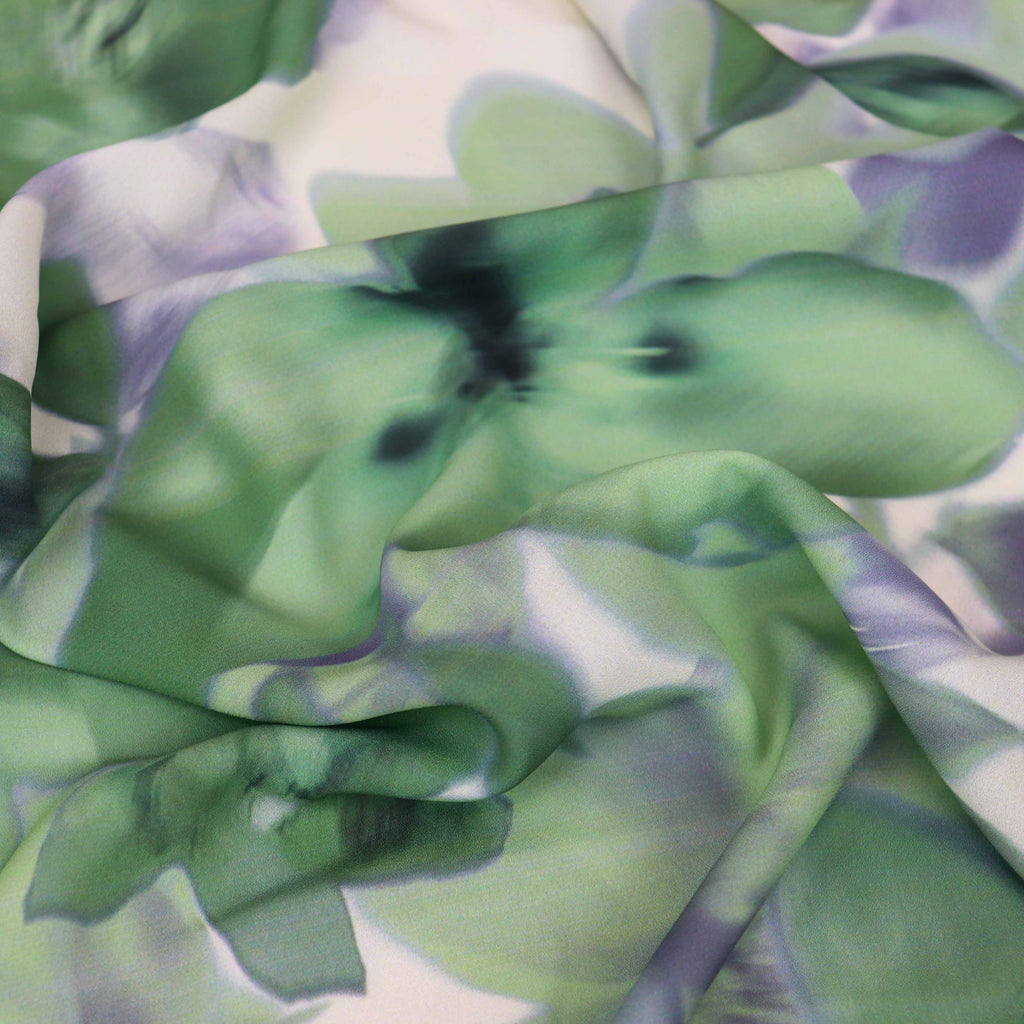 Sage Green Watercolour Floral Woven Crepe Dress Fabric