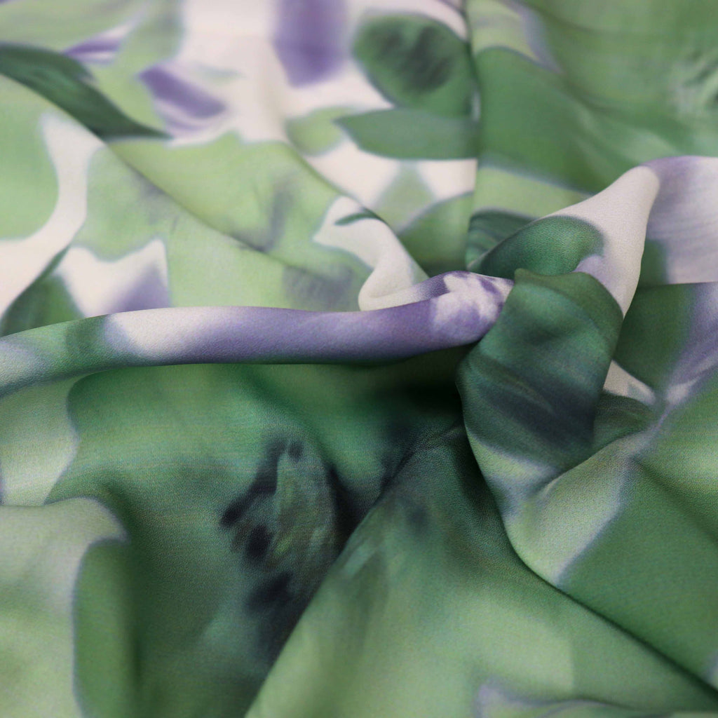 Sage Green Watercolour Floral Woven Crepe Dress Fabric