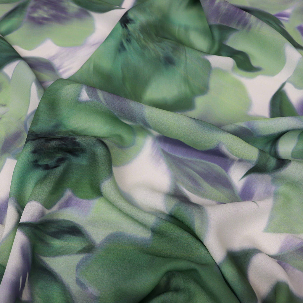 Sage Green Watercolour Floral Woven Crepe Dress Fabric