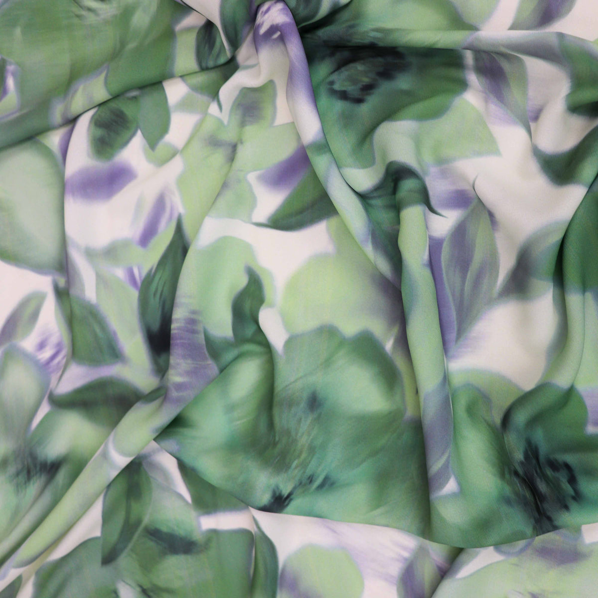 Sage Green Watercolour Floral Woven Crepe Dress Fabric