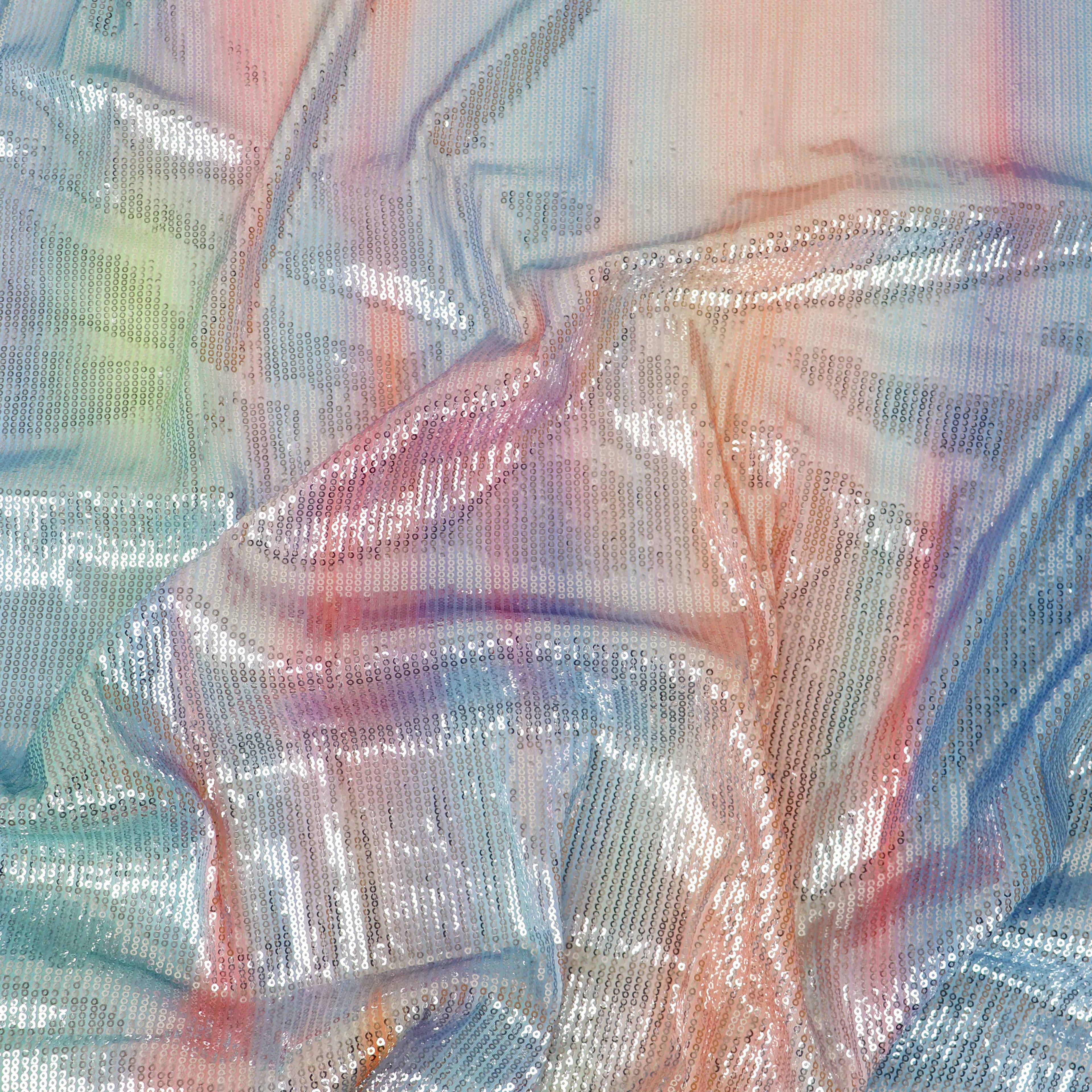 Pastel Rainbow Ombre Stretch Sequin Fabric