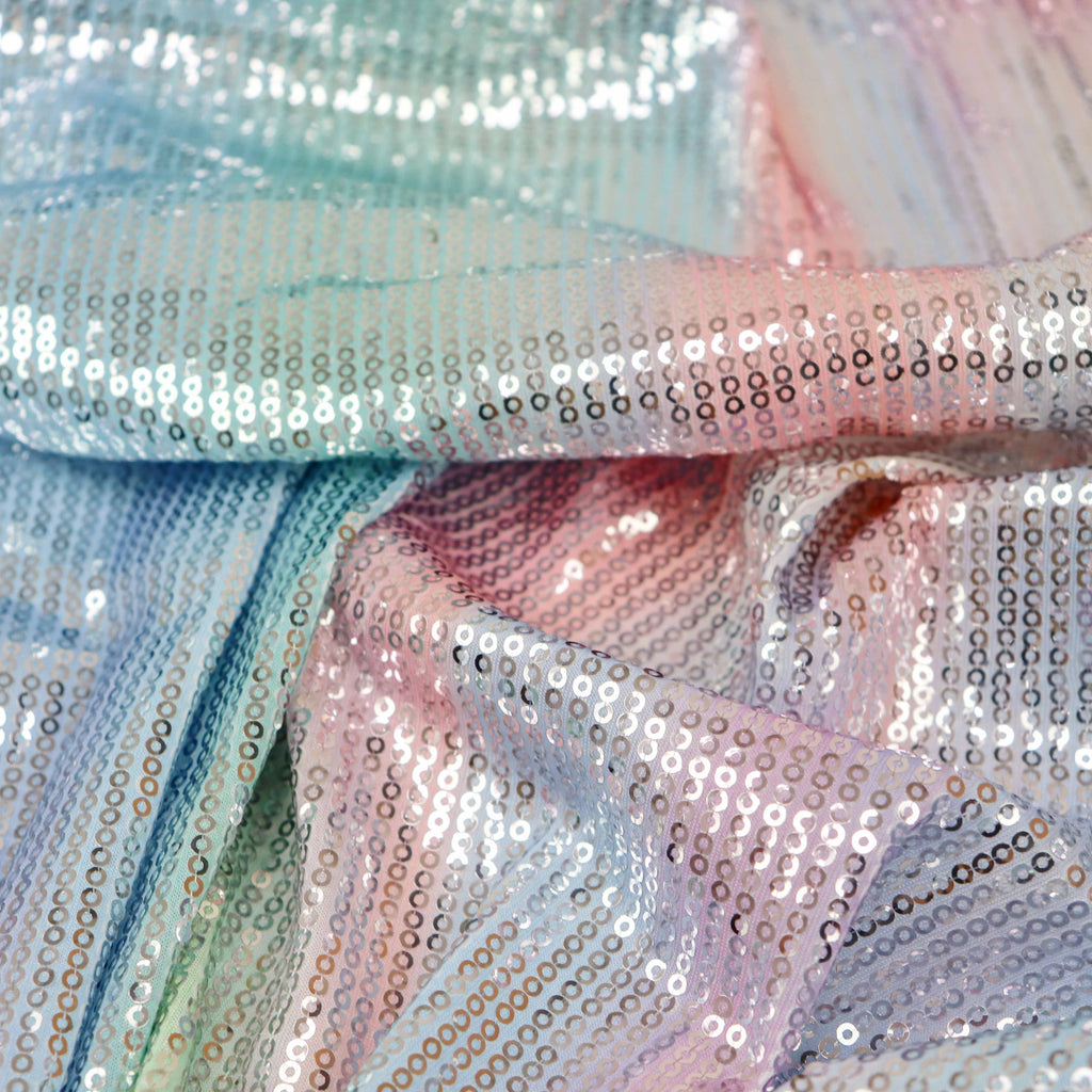 Pastel Rainbow Ombre Stretch Sequin Fabric
